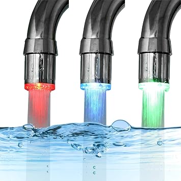 3-Color Temperature Sensitive Gradient LED Water Faucet Light - Color Changing Faucet Tap for Kitchen and Bathroom Light Up Faucet