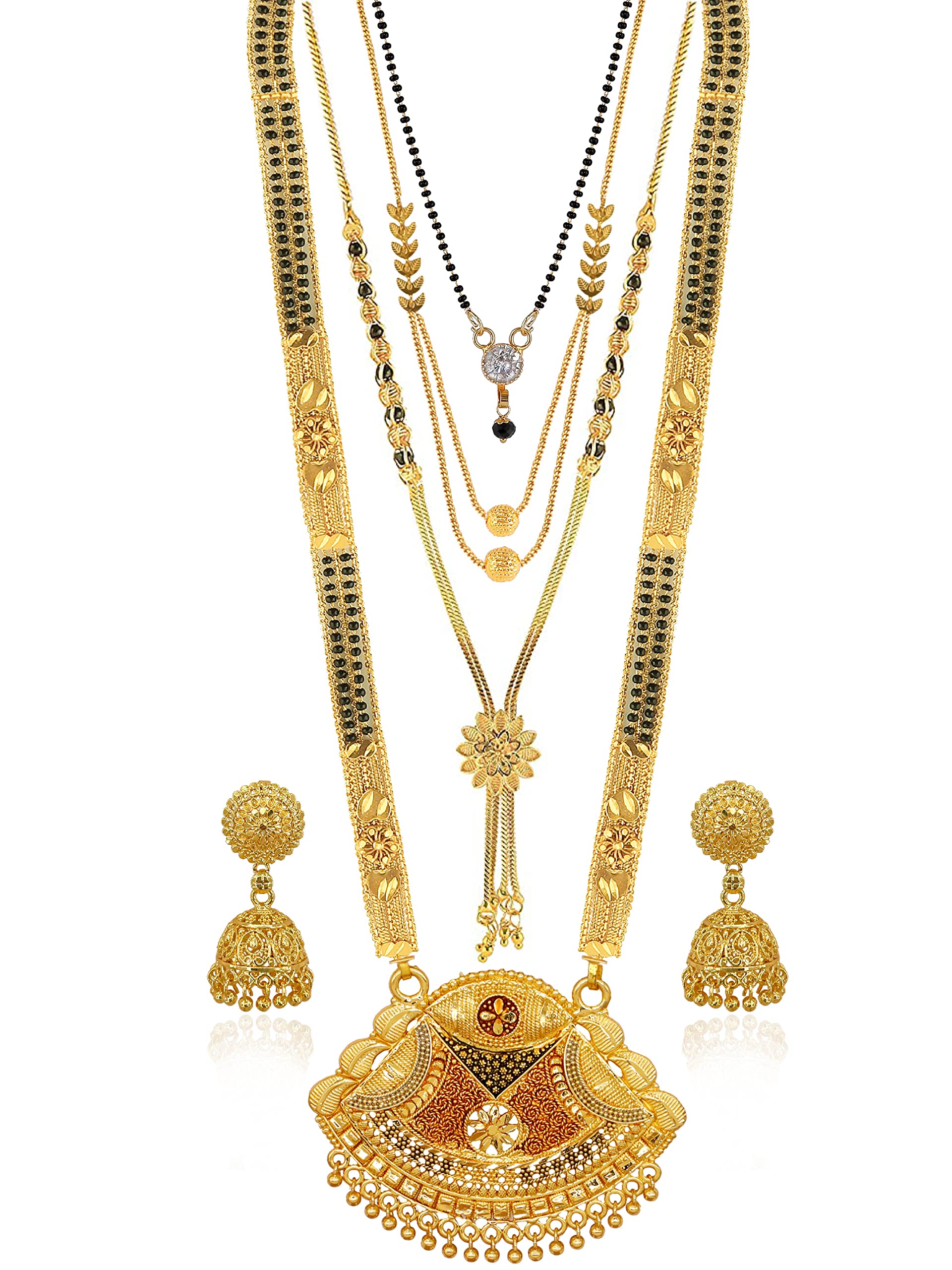 Brado Jewellery Traditional Combo of 4 Gold plated 30 inch Long and 18 inch Short Mangalsutra/tanmaniya/nallapusalu With 1 Pair of Earrings for women and girls (B0BH2H7CFH) Amazon Price History, Amazon Price Tracker