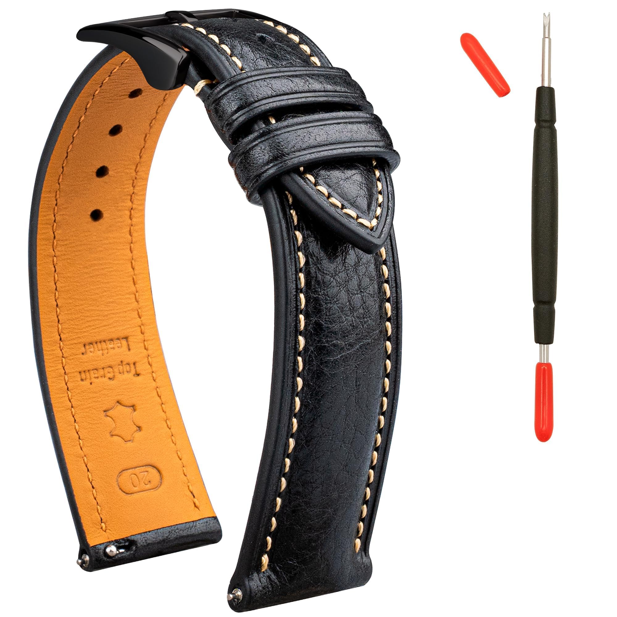 Gomvadr Italian Leather Watch Band Tuscany Natural Vegetable-Tanned Top Grain Genuine Leather Strap,18mm 19mm 20mm 21mm 22mm XL XXL Quick Release