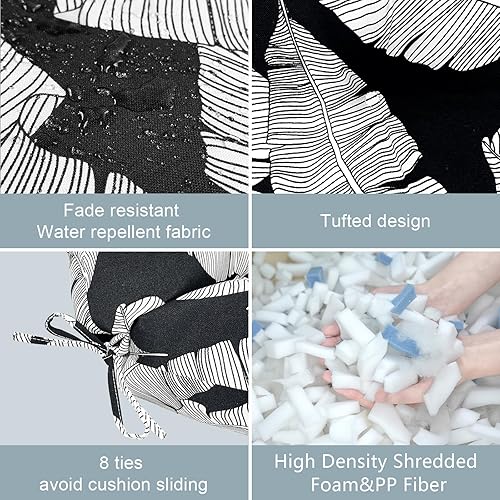 Miniatura 3 de LVTXIII Cojín de asiento y respaldo para exteriores, cojín de respaldo alto copetudo para patio, cojín de repuesto para silla mecedora con lazos (44