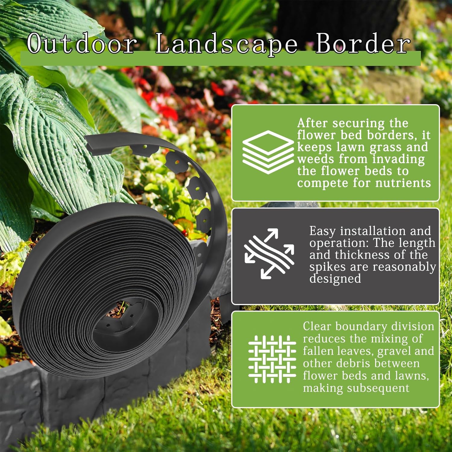 HOSTIC 3in x 40ft Gardens Edging Border, Garden Separation Strip, Lawn Edgings Kit, for Flower Beds Lawns Yard Pathway, with 40 Spikes