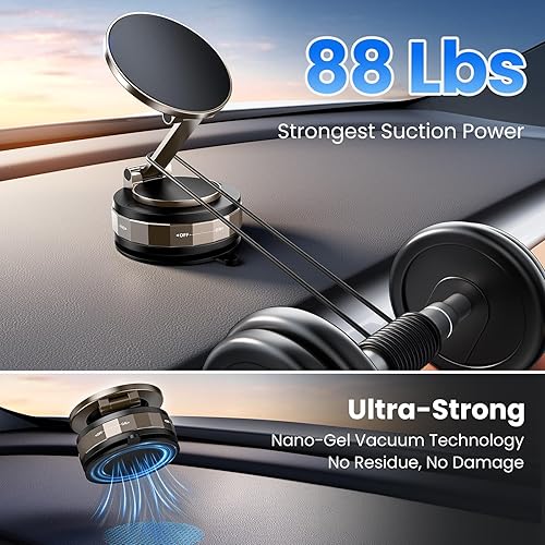 Miniatura 2 de TECKNET Soporte magnético para teléfono al vacío, versión mejorada de 360 ajustable con ventosa de nano gel, soporte MagSafe para automóvil,