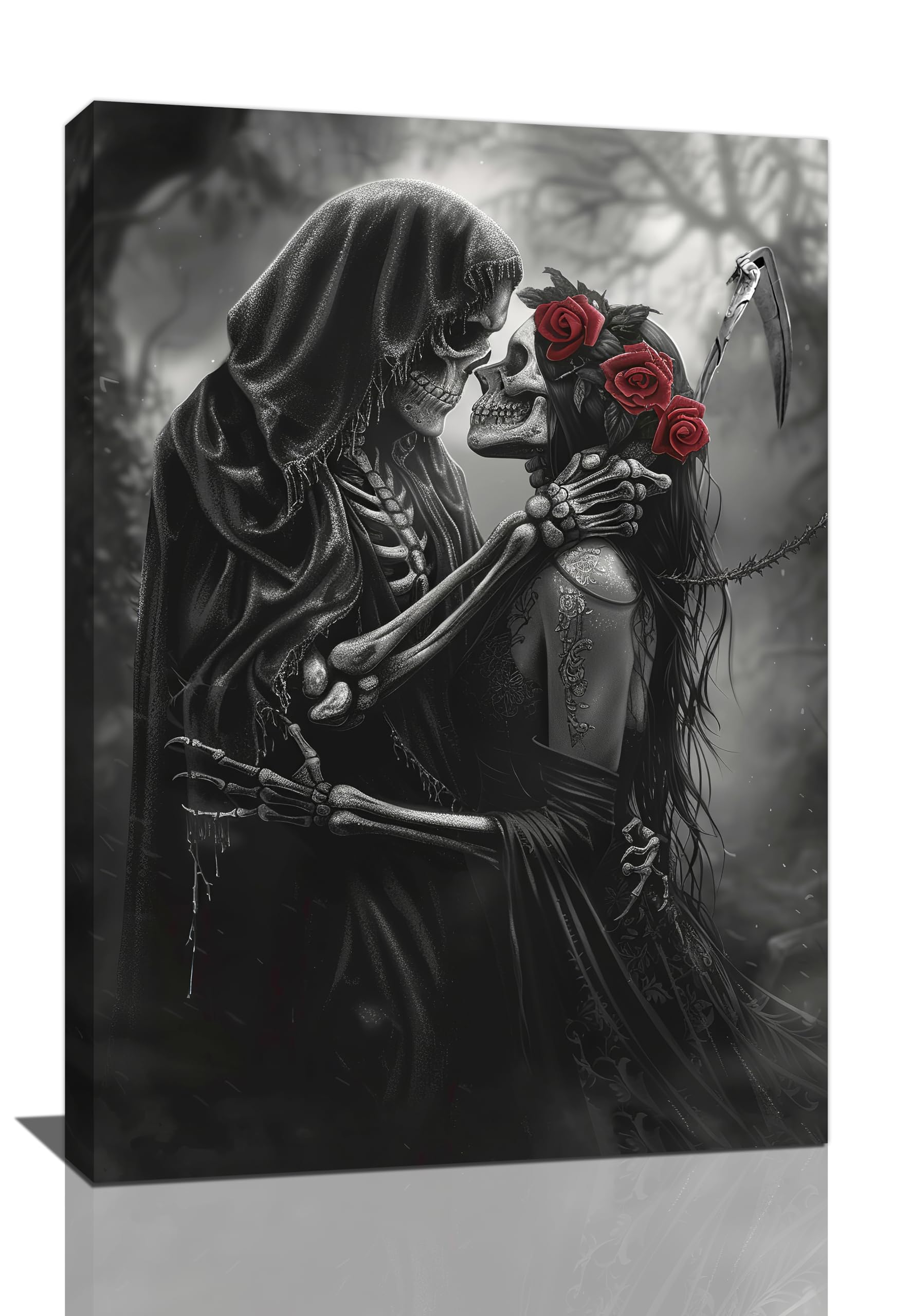 Gothic Skull Wall Art Pictures Goth Skeleton Wall Decor Canvas Painting Home Modern Artwork Decorations Framed for Bathroom Living Room Bedroom Office 16 x 24 inch