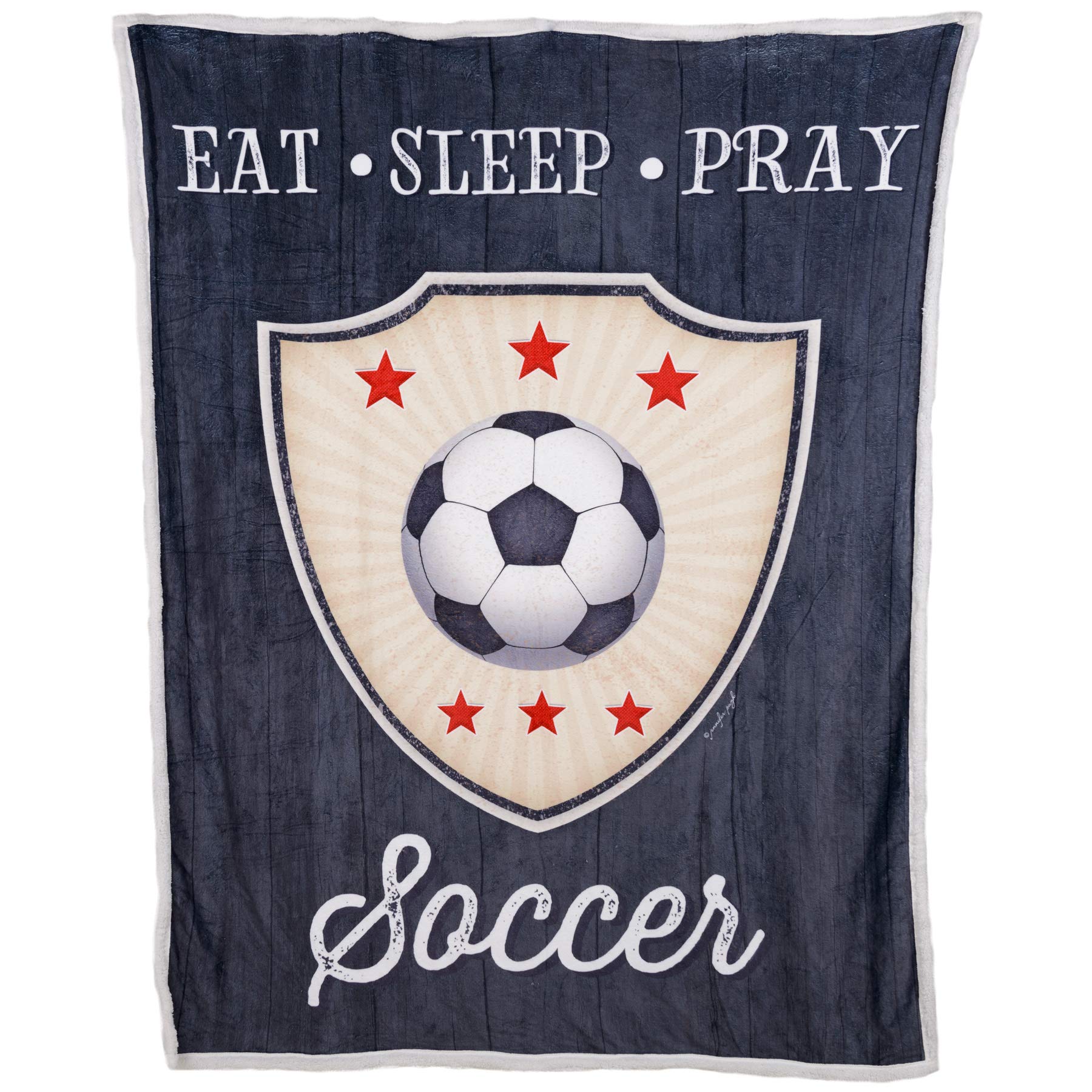Premium Flannel and Sherpa Blanket Double-Layer -Inspirational Gift for Friends, Family - Birthday, Get Well-Comforting Super Soft Flannel Blanket (60x80) -Art by Jennifer Pugh(Eat Sleep Pray Soccer)
