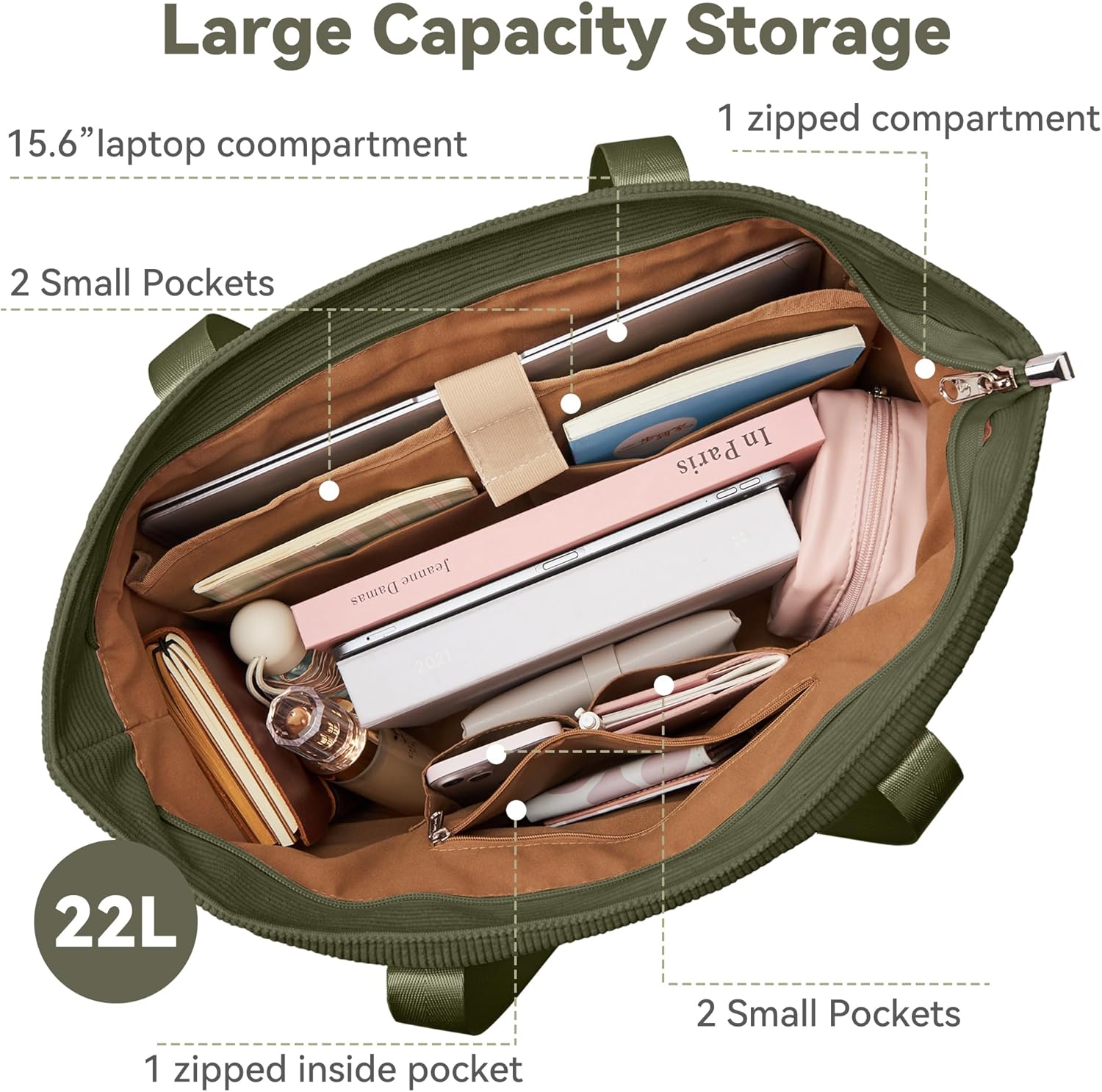 Tote Bag for Women with Zipper, Travel Tote Bags with Compartments Large Shoulder Bag Handbag for Gym Work School - Image 5