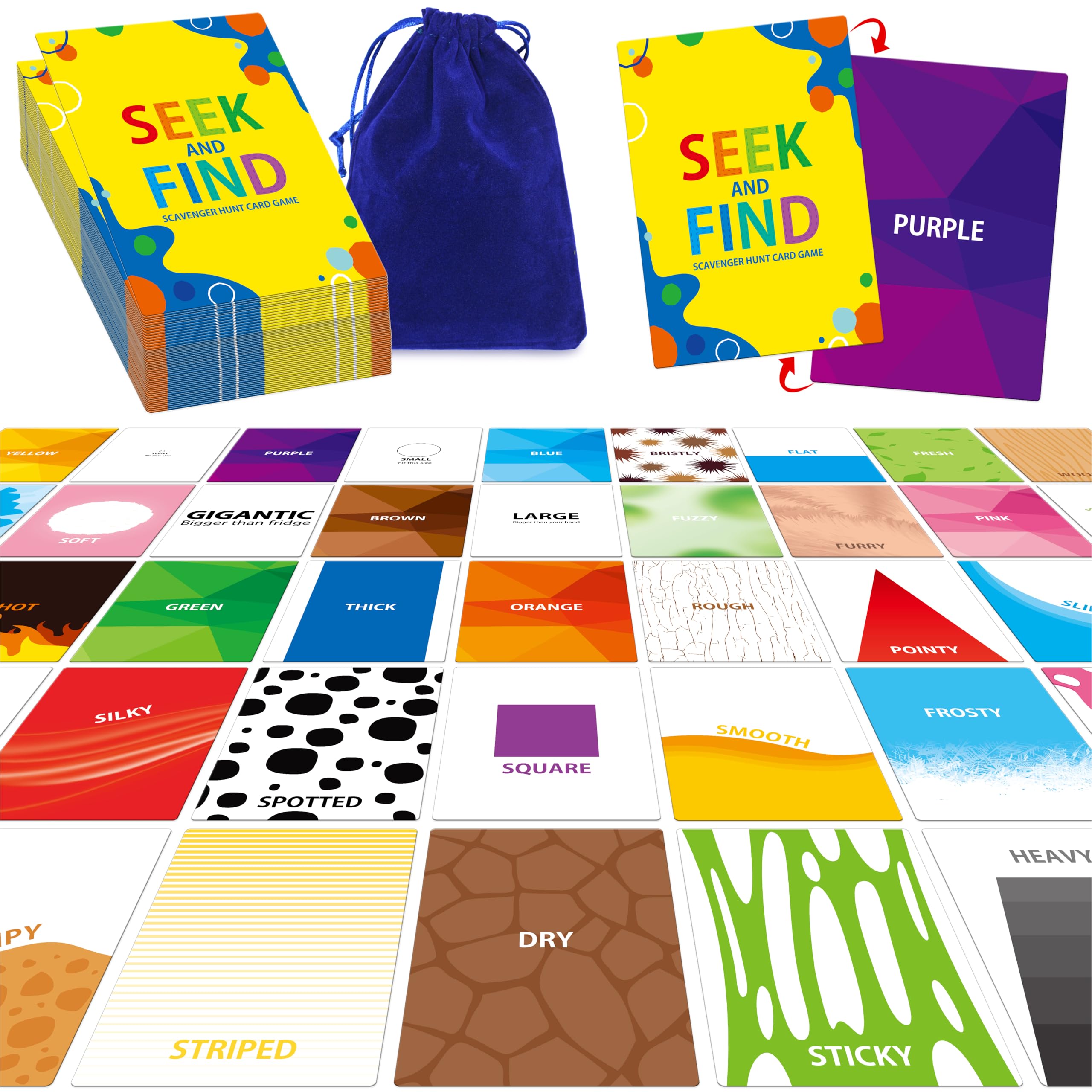 Outdoor Nature Scavenger Hunt Card Game, 50 Seek and Find Cards for Kids and Families, Funny Outside Activity Travel Pocket Game for Family, Toddlers,