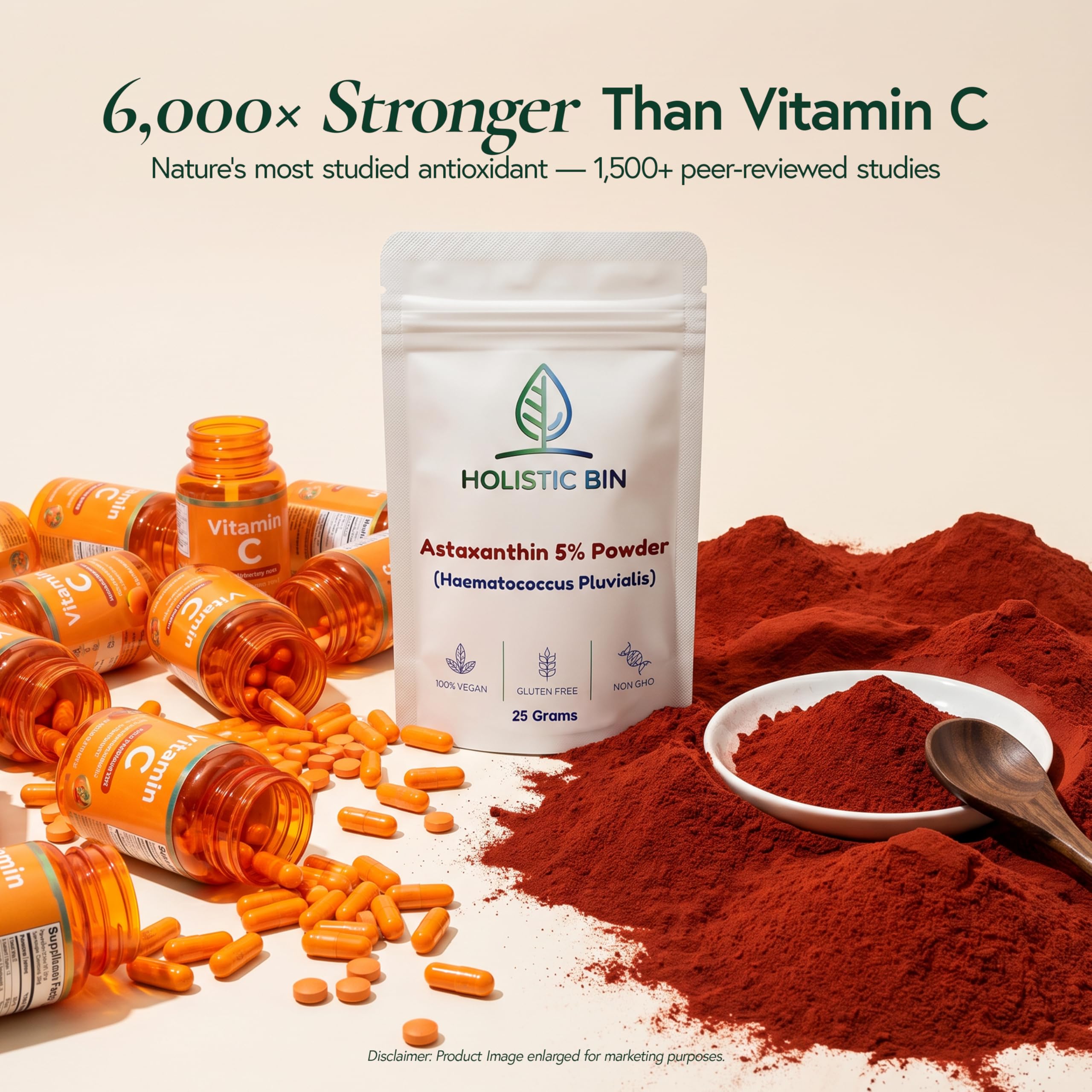 Holistic Bin Pacific Astaxanthin Powder | 5% Haematococcus Pluvialis | 25 g — Amazon image 4