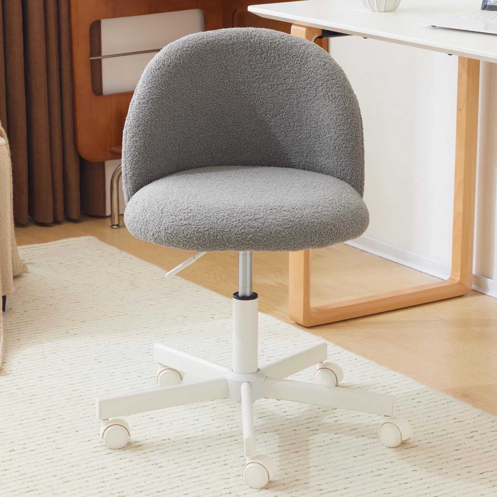 Bonnlo Comfy Small Office Chair with Wheels Desk Vanity Chair Modern Swivel Dressing Table With Adjustable Height for Home Office, Bedroom, Dressing Room (Sophisticated Grey)