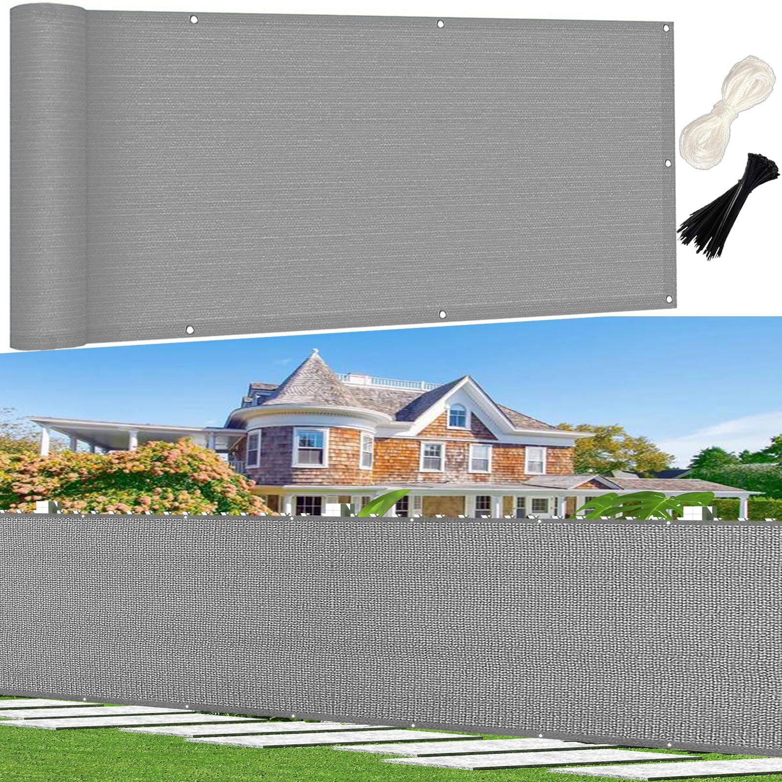 Brise vue 105 x 670 cm gris clair pour balcon et jardin