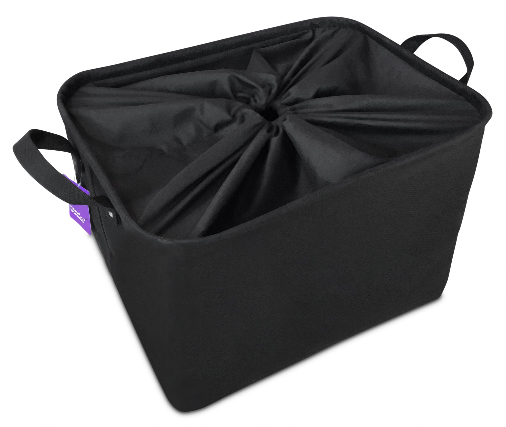 Black Canvas Storage Bin Well Holding Shape Storage Basket with 2 Free Stickers Toy Chest Organizer Large Enough for Baby Toys Clothing Dog Toys Children Books, Best as Kids Toy Box and Gift Baskets