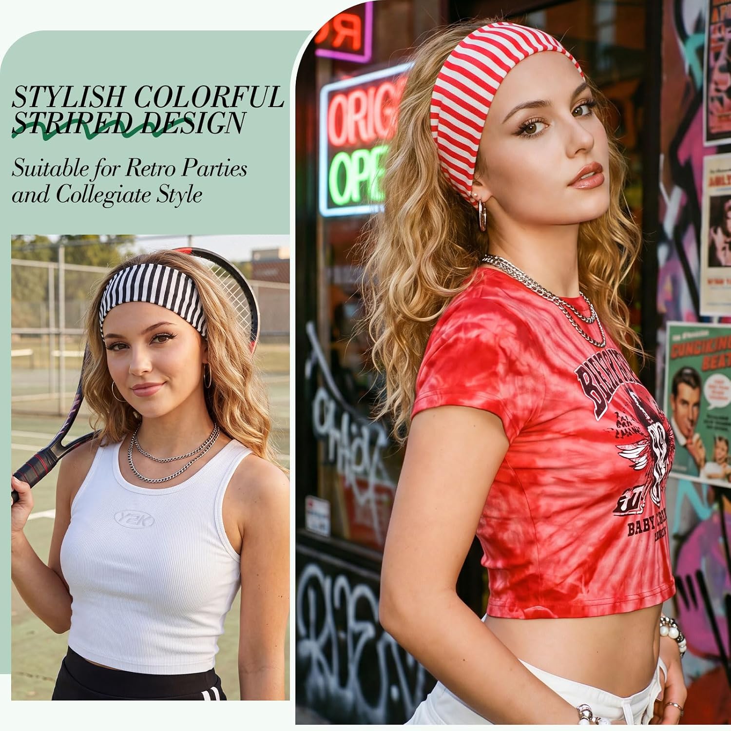 obeoby 8 Pack Striped Headbands for Preppy Style, Non Slip Head Bands image 4