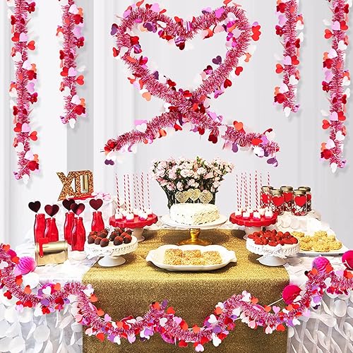 Miniatura 4 de 6 guirnaldas de oropel para el día de San Valentín, 39.4 pies, guirnalda metálica con flecos metálicos para el día de San Valentín, guirnalda