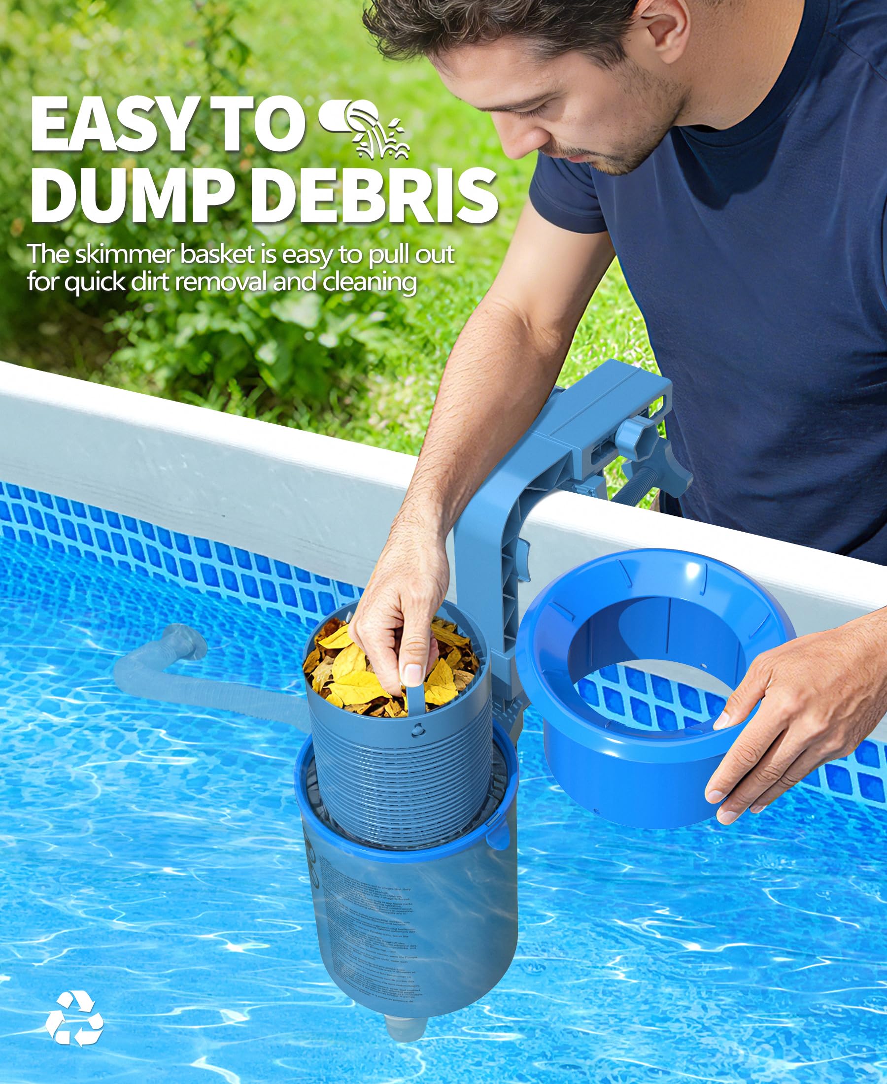 LanOcean Skimmer Piscine Hors Sol, Kit de Skimmer de Surface Suspendable et Réglable en Hauteur avec Panier de Filtre Amovible
