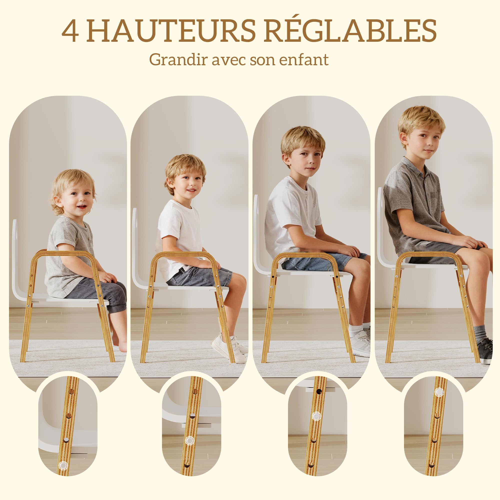 AIYAPLAY Lot de 2 chaises pour Enfants réglables en Hauteur, Fauteuil Enfants en Bois Massif avec accoudoirs, pour Manger, Lire, étude et Jouer, 3 à 9 Ans, Blanc