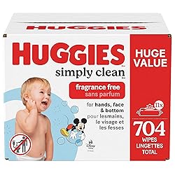 Huggies Simply Clean Unscented Baby Diaper Wipes, 11 Flip-Top Packs (704 Wipes Total), Packaging May Vary