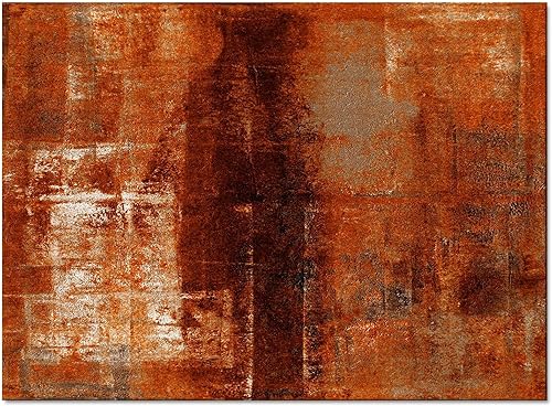 Miniatura 4 de Alfombra de arte abstracto de color naranja viejo quemado, estilo de pintura al óleo, estilo de granja retro, con alfombra antideslizante y fácil de