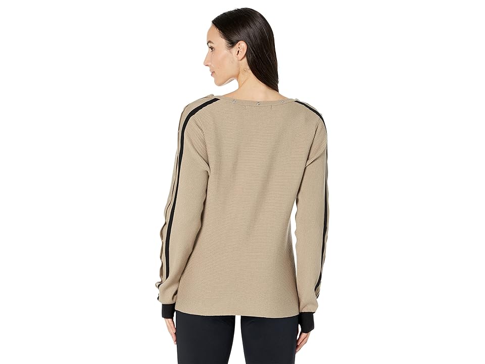 Blanc Noir Sporty Portola Sweater (Greige/Black) Women's Clothing WORLDWIDE DELIVERY