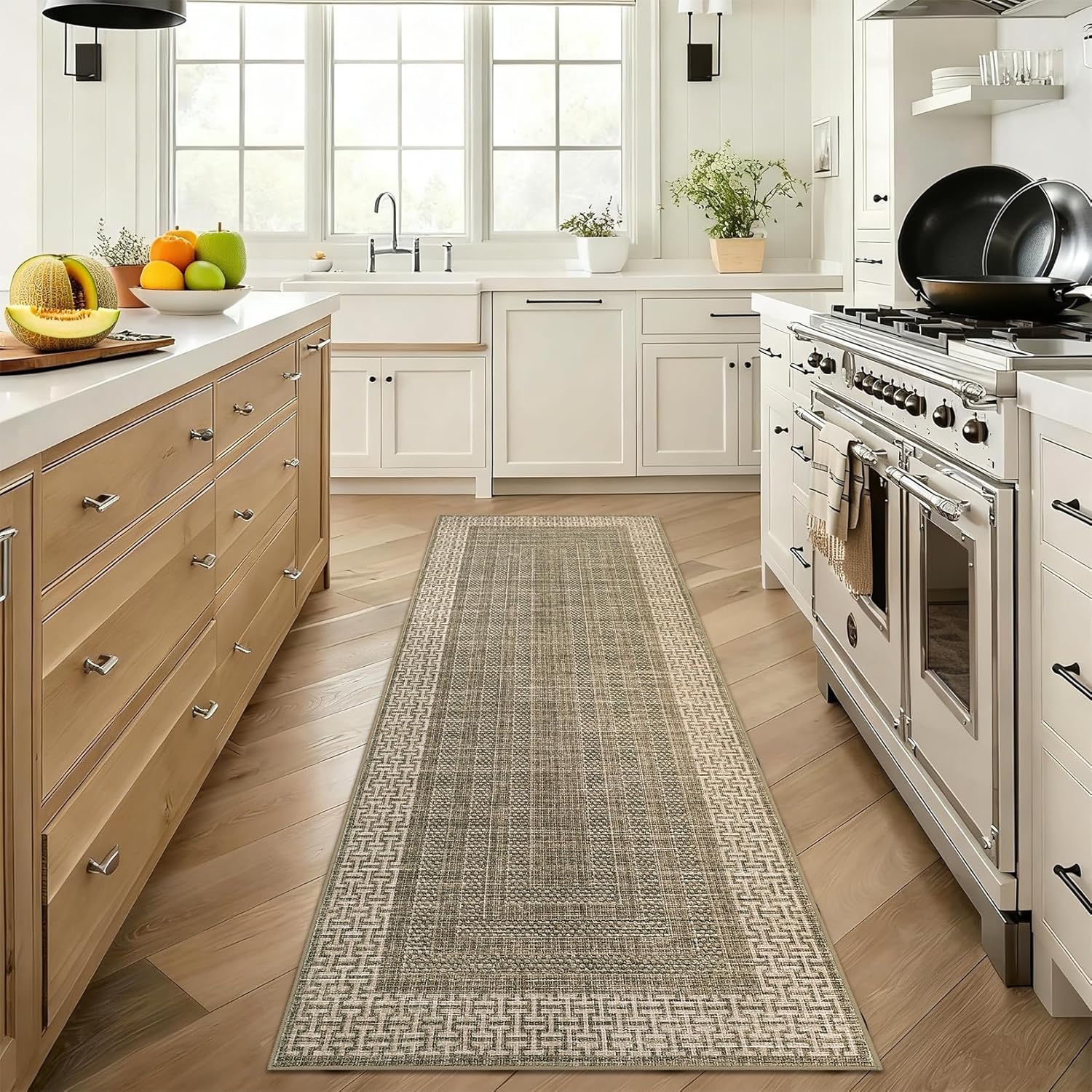 GarveeHome Modern 2x6 Kitchen Rugs, Washable Brown Non Slip Hallway Runner, Ultra Thin Low Pile Stain Resistant Throw Carpet for Laundry Bathroom Entryway Bedside Indoor Contemporay Floor Cover