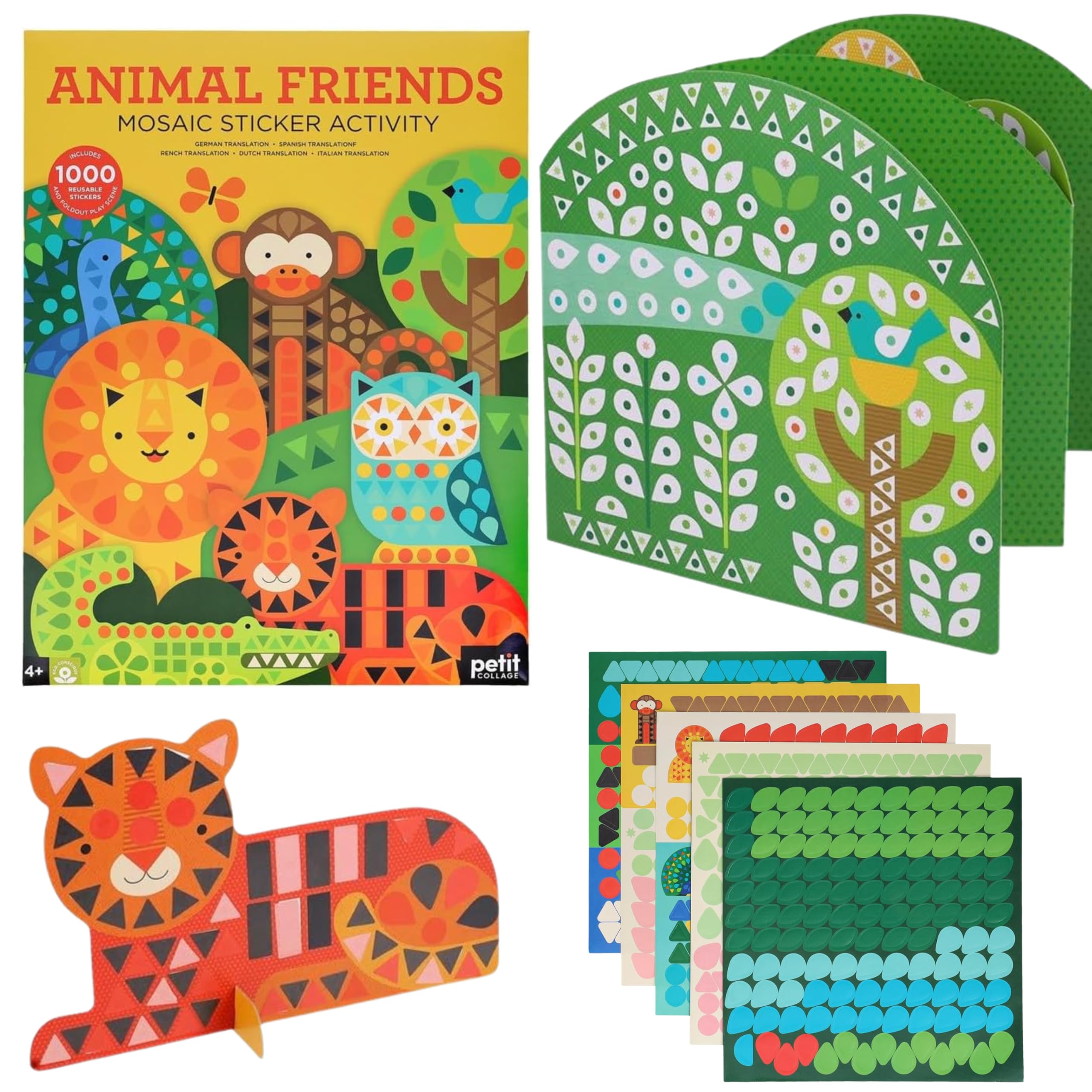 Petit Collage Mosaic Sticker Activity: Animal Friends, Craft Kit, 9.45 x 0.31 x 12.56 inches