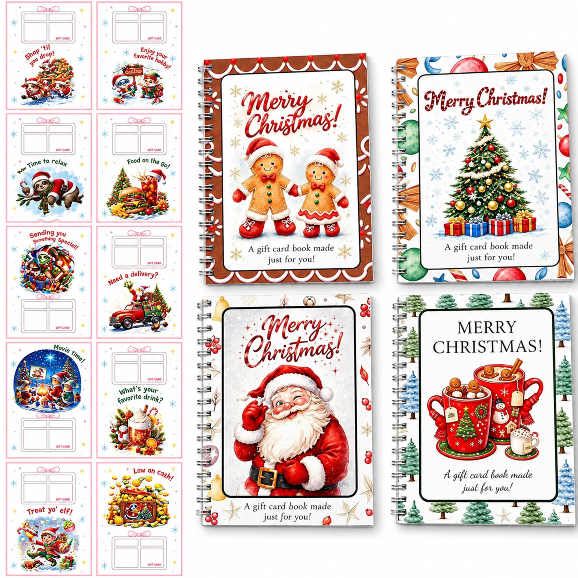 Christmas Gift Card Book, Spiral Bound Holiday Gift Card Holders, 4 Pack | 5 x 7 in, 10 I…