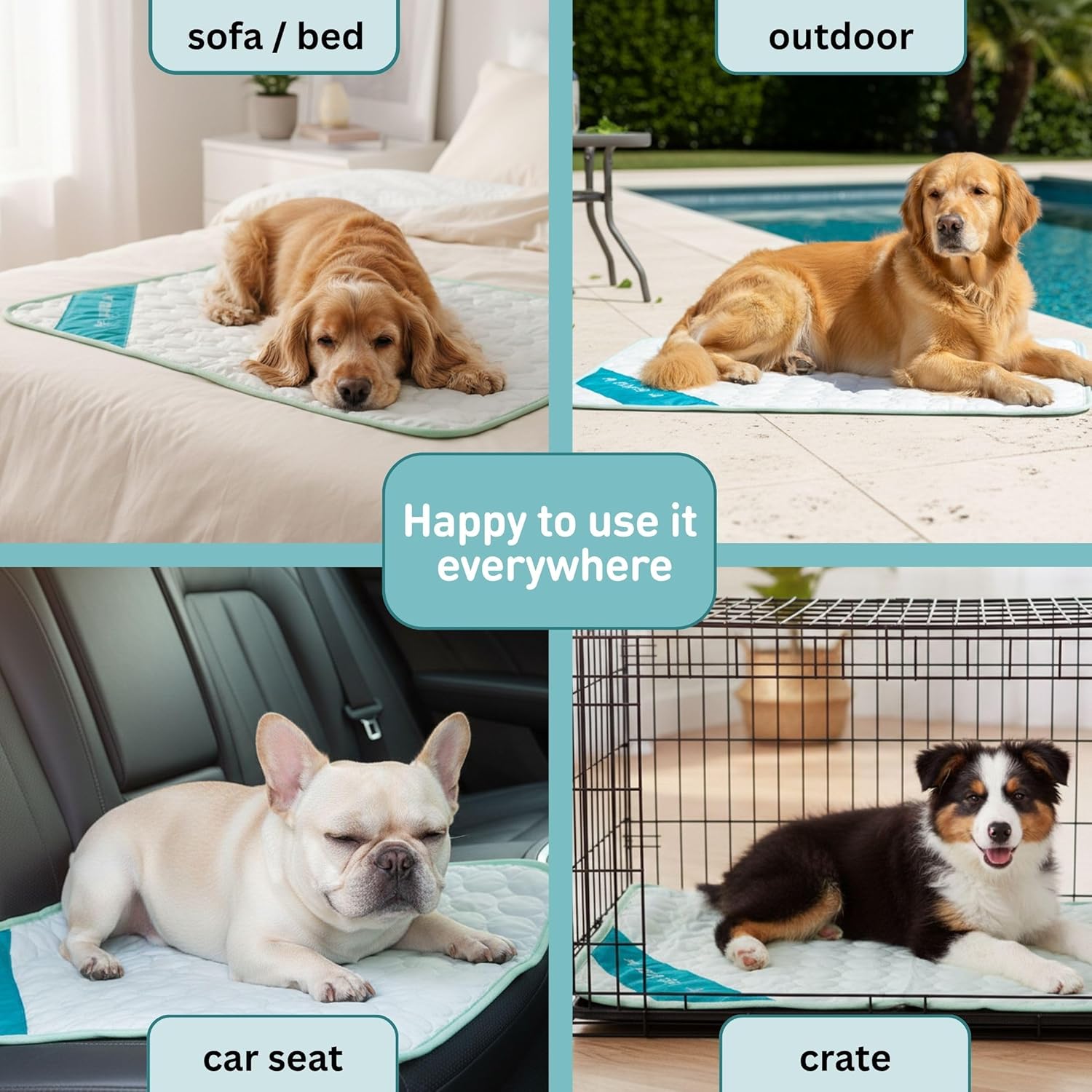 INSPECTOR TAIL Dog Cooling Mat - No Freeze Needed, Self-Cooling Pad for Large Dogs, Washable Portable for Crate Kennel Car Sofa Bed Floor, Indoor Outdoor Summer Use, 38"x27" with Carry Bag