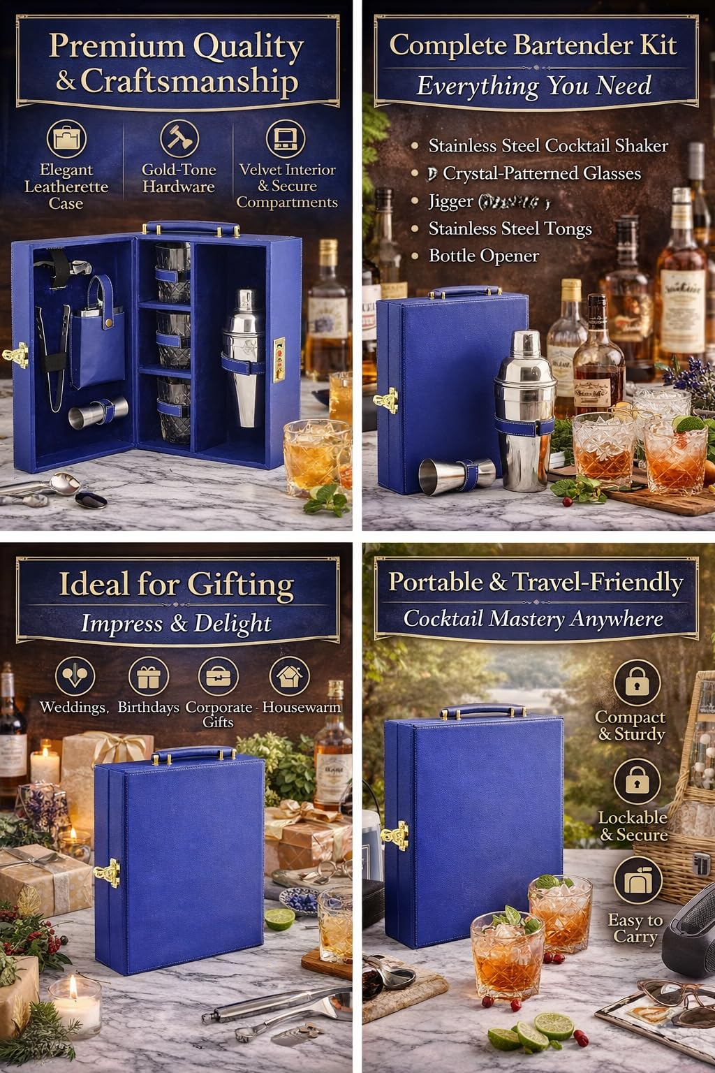 Anything & Everything Premium Cocktail Shaker Set with Bar Tools & Glasses | Luxury Leatherette Gift Box | Complete Bartender Kit for Home Bar | Bar Set for Parties, Weddings & Corporate Gifts 2