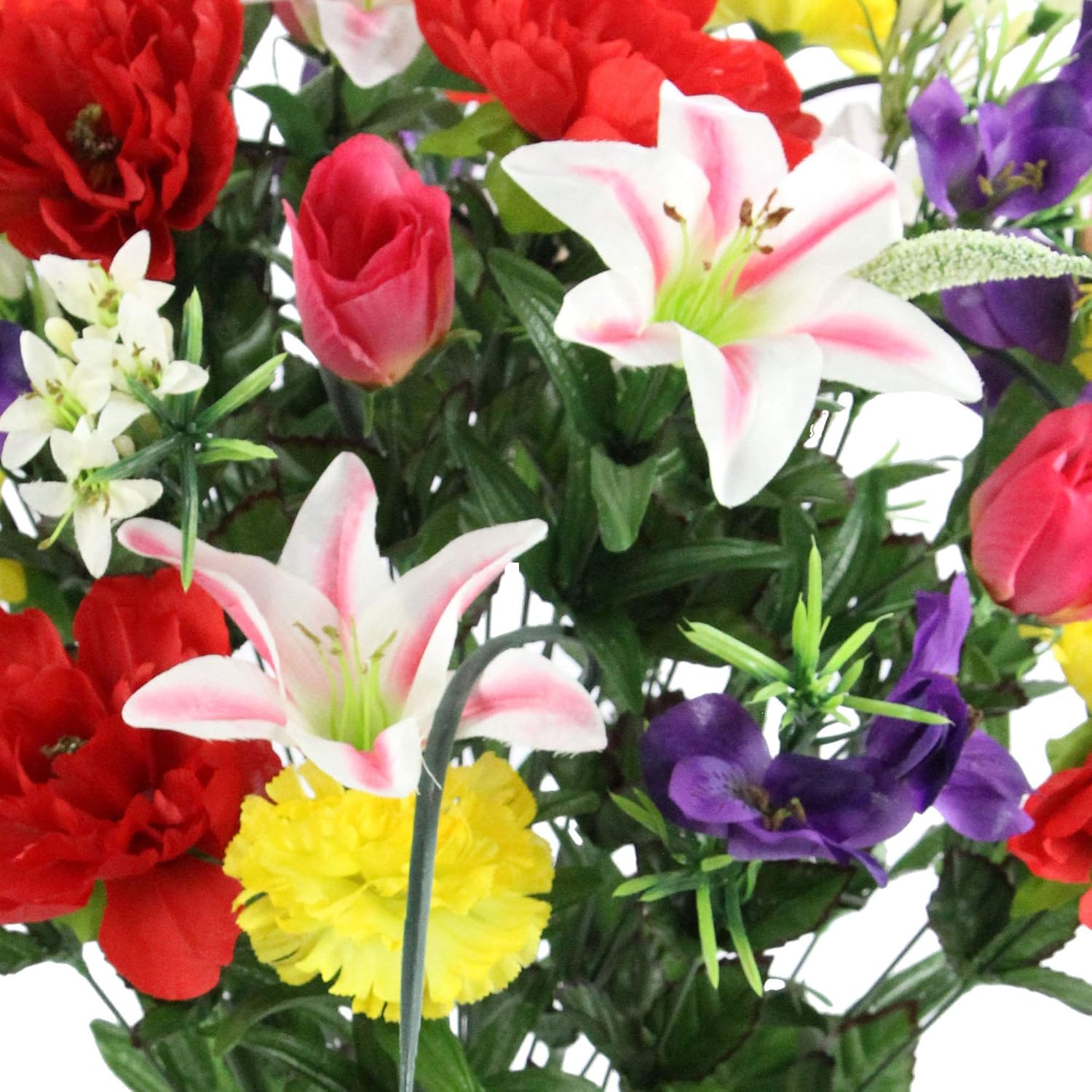Admired by Nature 40 Stem Artificial Flowers Roses Lily Peony Mixed Bush Spring Faux Flower Arrangement - for Indoor Outdoor Wedding Home Decor, Cemeteries and Funerals, Events, Crafts - Spring