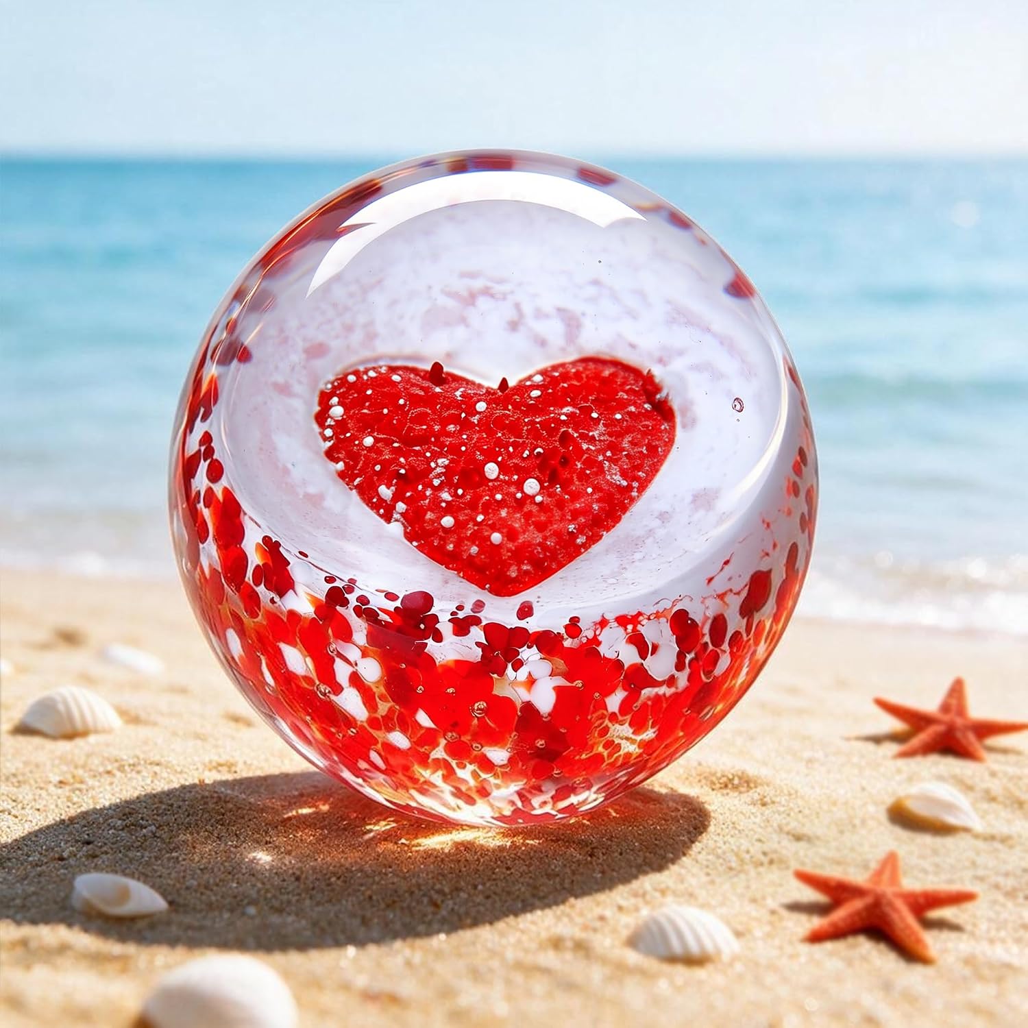 ZEERSHEE 2.3in Ruby Heart Glass Paperweight Hand Blown Love Sphere Decor