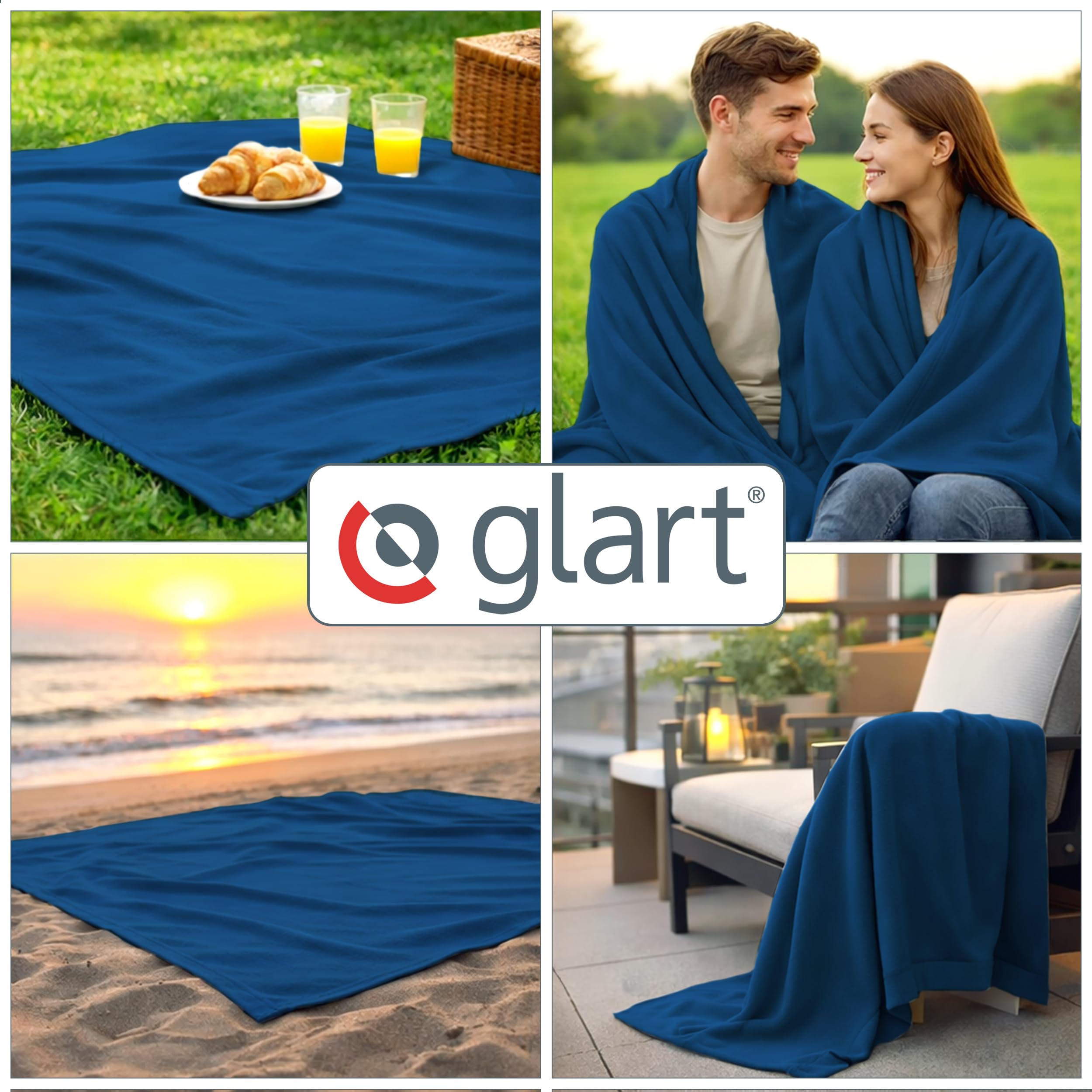Glart G3MB, 3 coperte in pile, conformi allo standard Öko-Tex, colore: blu navy, dimensioni: 130x160 cm, grammatura: oltre 200 g/m2, perfette per accoccolarsi sul sofà, come copridivano o per i picnic