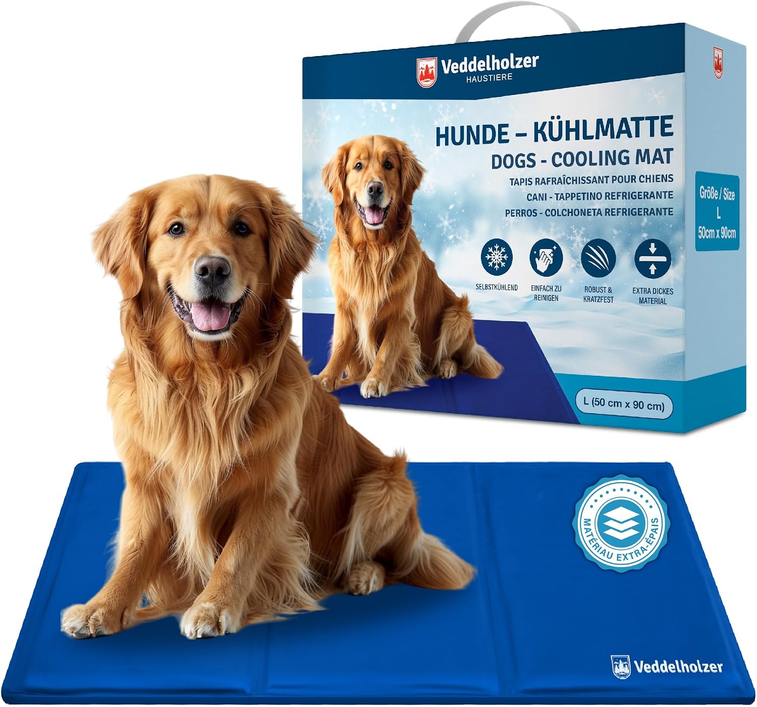 Veddelholzer Tapis rafraîchissant (L) pour Chien Extra épais, résistant aux Rayures, Auto-refroidissant sans électricité, Parfait pour l'été et Les Voyages pour Chiens de Petite, Moyenne et Grande - Amazon product rated Grade B
