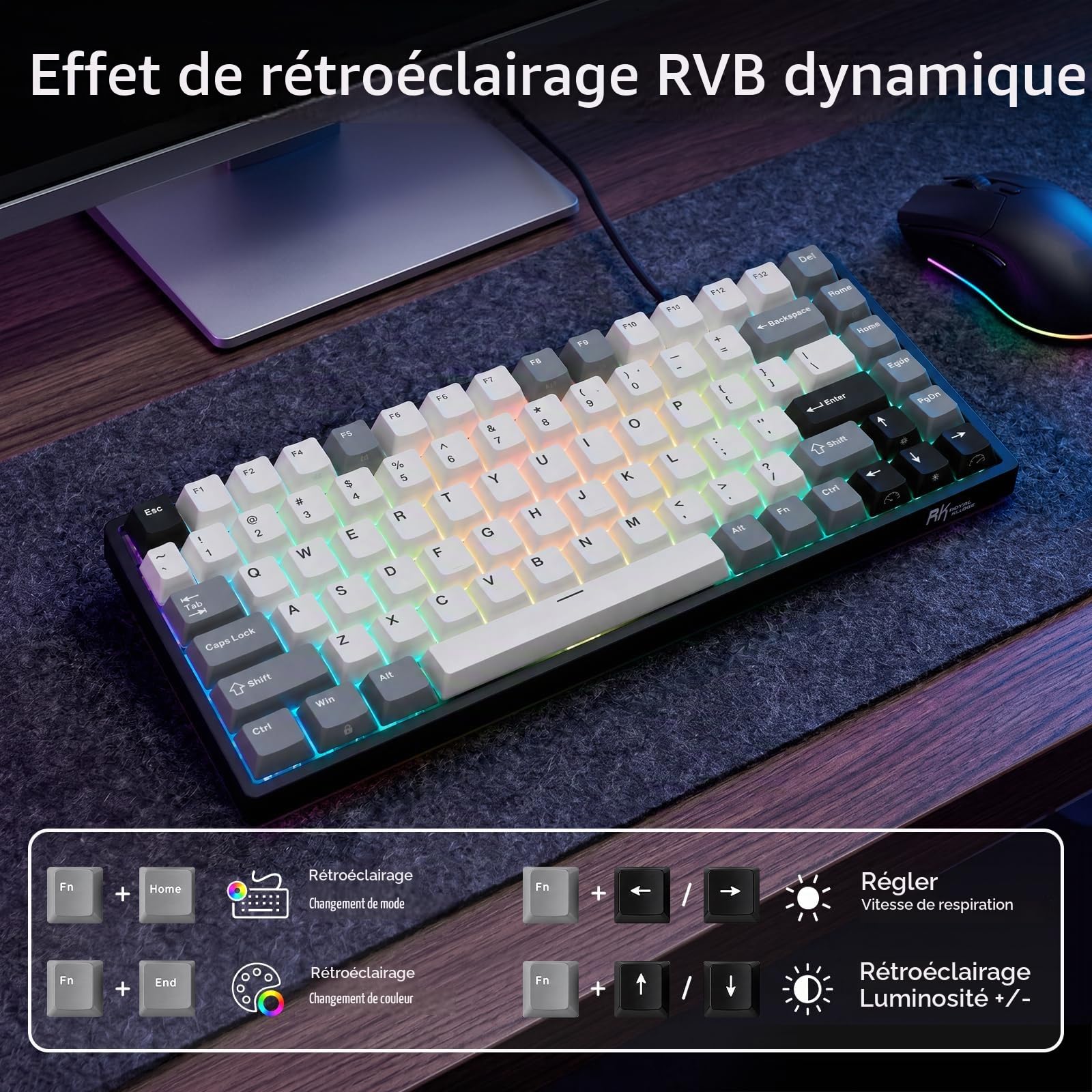 RK ROYAL KLUDGE RK84 Clavier mécanique Filaire 75% RGB échangeable à Chaud