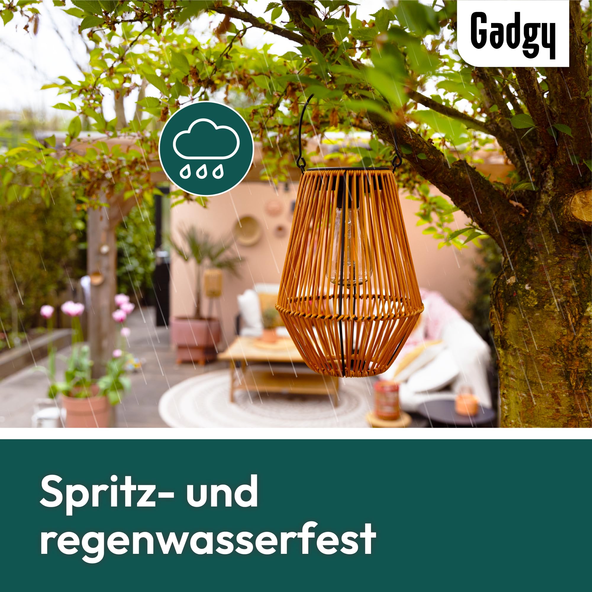Gadgy Solarlampe für Außen Garten – Wetterfeste Solar Laterne Rattan-Optik Warmweiß LED Dekorative Solarleuchte