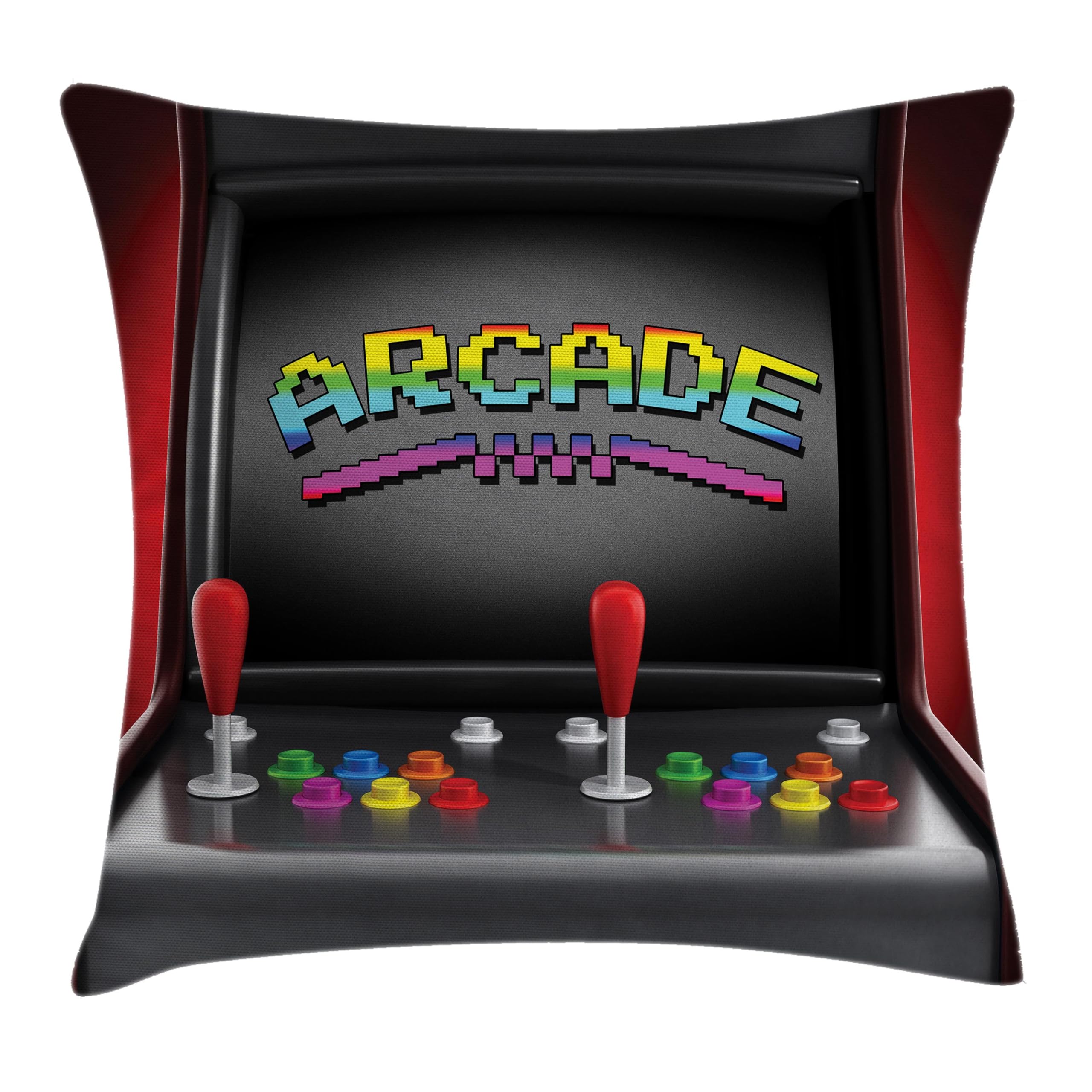Ambesonne Video Games Throw Pillow Cushion Cover, Arcade Machine Retro Gaming Fun Themed Joystick Button Vintage 80's 90's Electronic, Decorative Square Accent Pillow Case, 16" X 16", Charcoal and Red