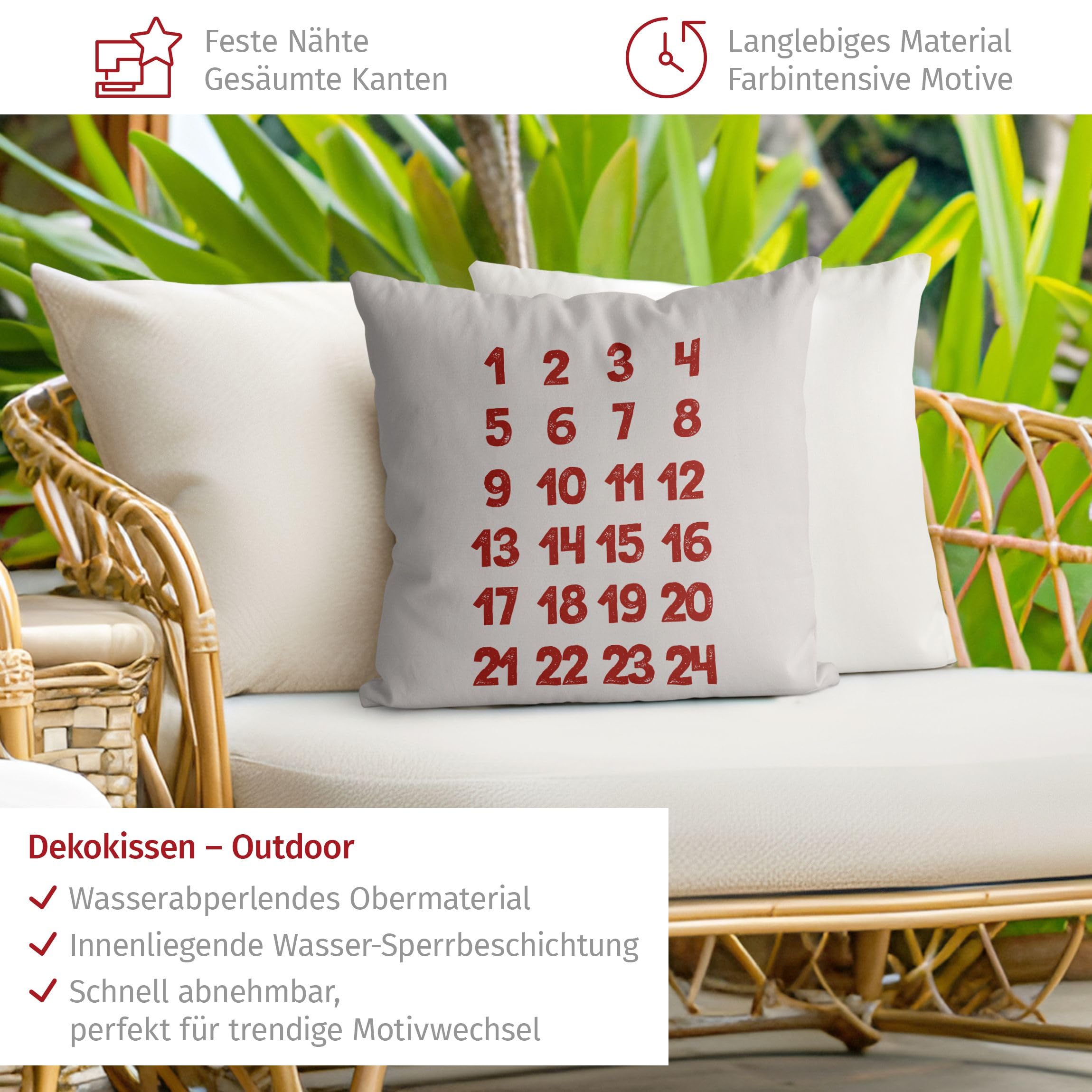 Deko Kissenhülle draußen/Outdoor waschbar Sprüche ohne Füllung Zierkissen - Made in Germany - Design Bezug rot Sofakissen Landhaus Outdoor Sofa Bett 2321