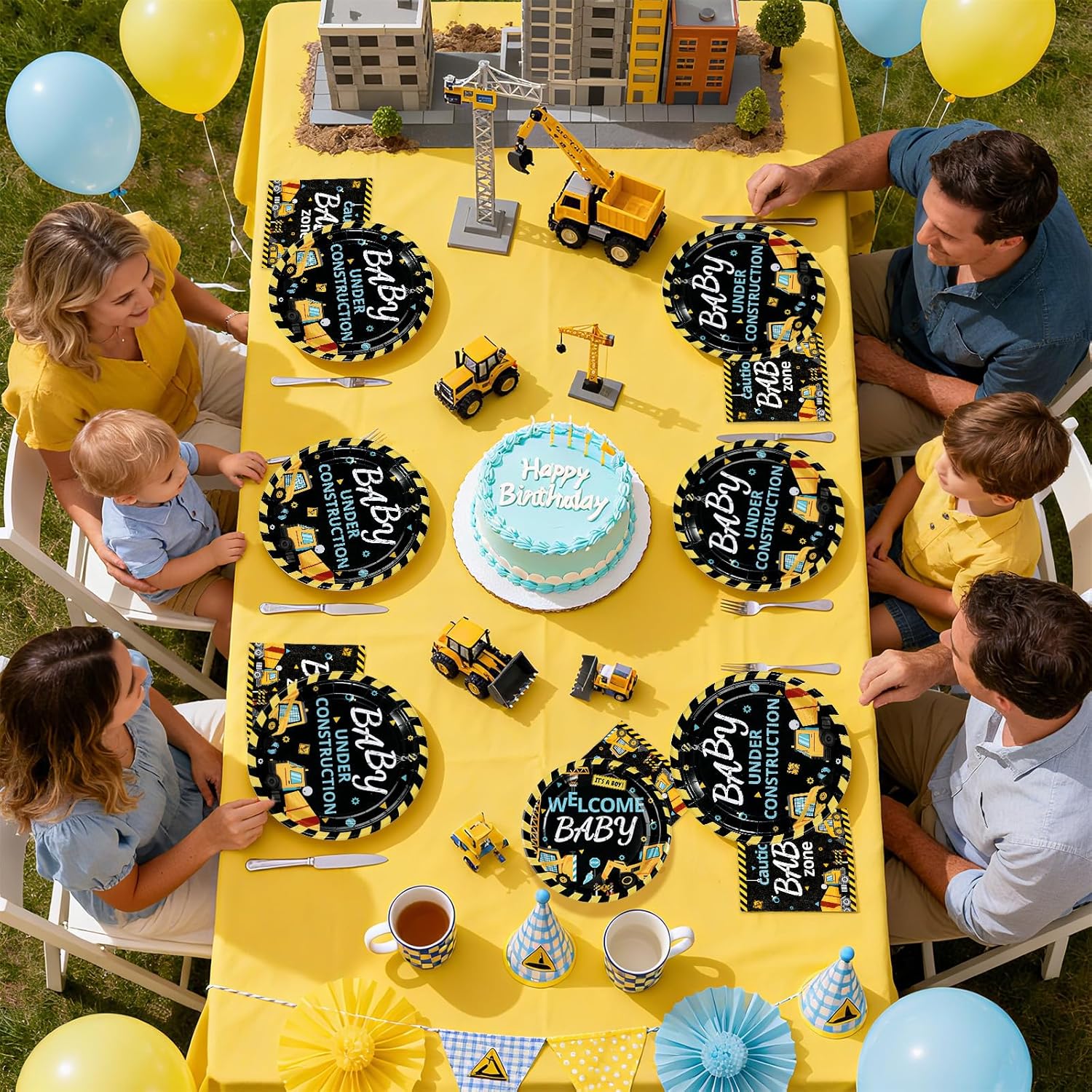 96Pcs Construction Baby Shower Party Supplies Dump Truck Construction Plates and Napkins Welcome Baby Trucker Tableware Sets for Boys Kids Baby Shower Birthday Party Decorations Serves 24