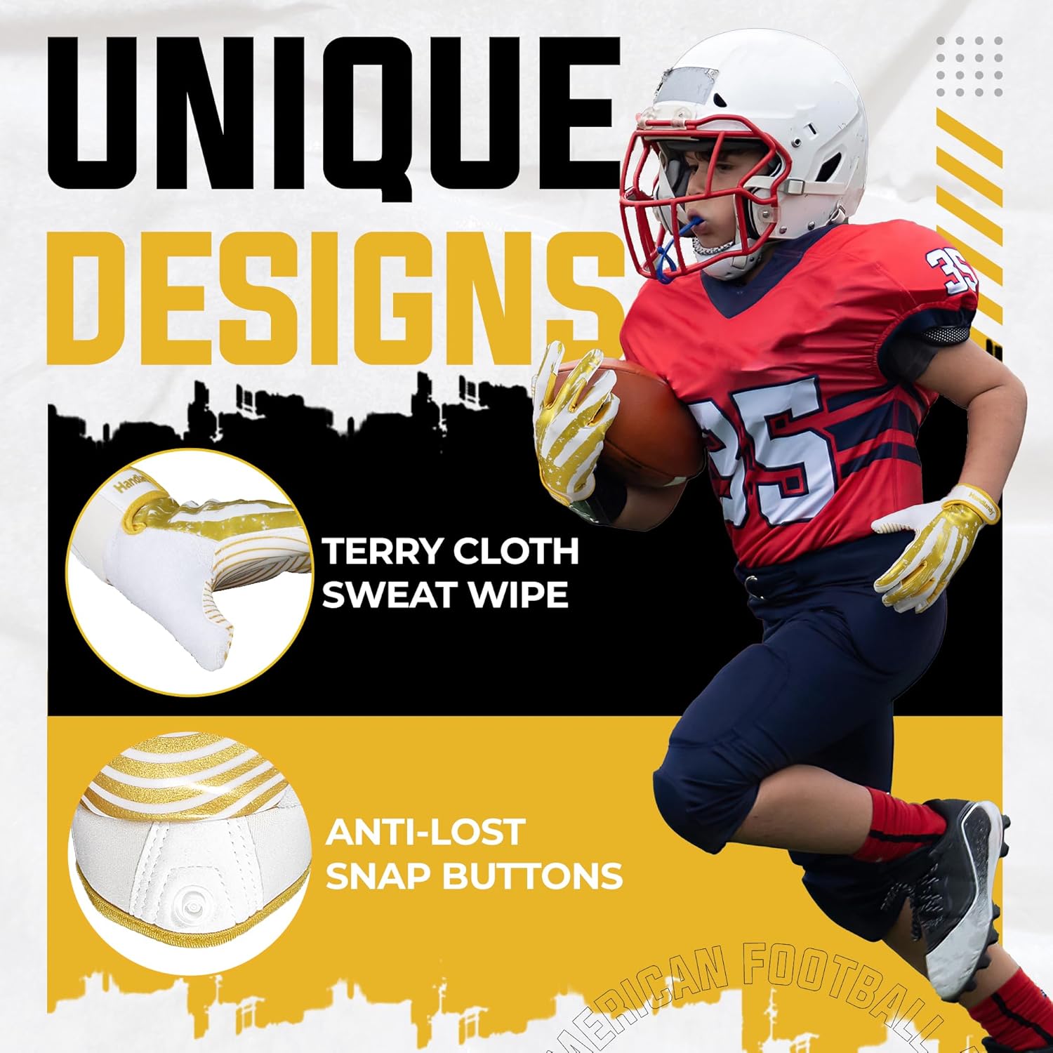 HANDLANDY Youth Football Gloves for Boys Girls, Sticky Wide Receiver Gloves for Kids, Junior Flag Football Gloves - Image 5