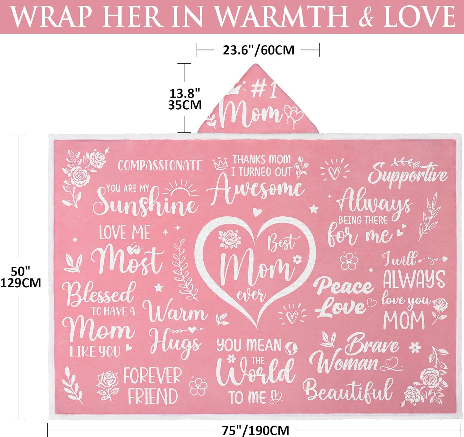 Best Mom Gifts from Daughter Son Kids, Pink Wearable Blanket Hoodie for Women New Moms Mama Mother Gift Ideas, Unique Birthday Gift for Mom Mother In Law, Valentines Day Gifts for Wife from Husband - Image 2