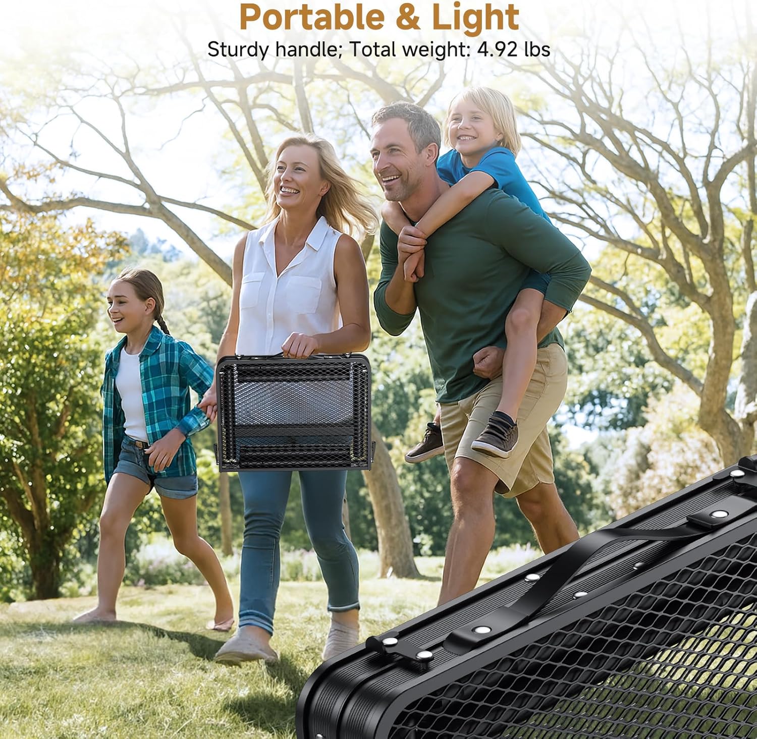 Folding Camping Table, 22" x 15" Picnic Table with 3 Adjustable Height Max 27.5", Matte Black Aluminum Folding Table with Handle for Party, Dining, Garden, Patio, Market (2-Fold Mesh Tabletop)