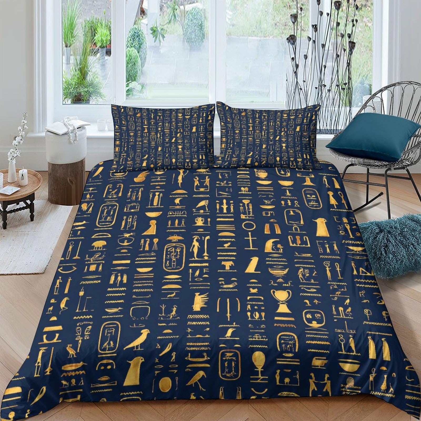 3D Printed Egyptian Duvet Cover, Microfiber Quilt Cover Hidden Zipper Home