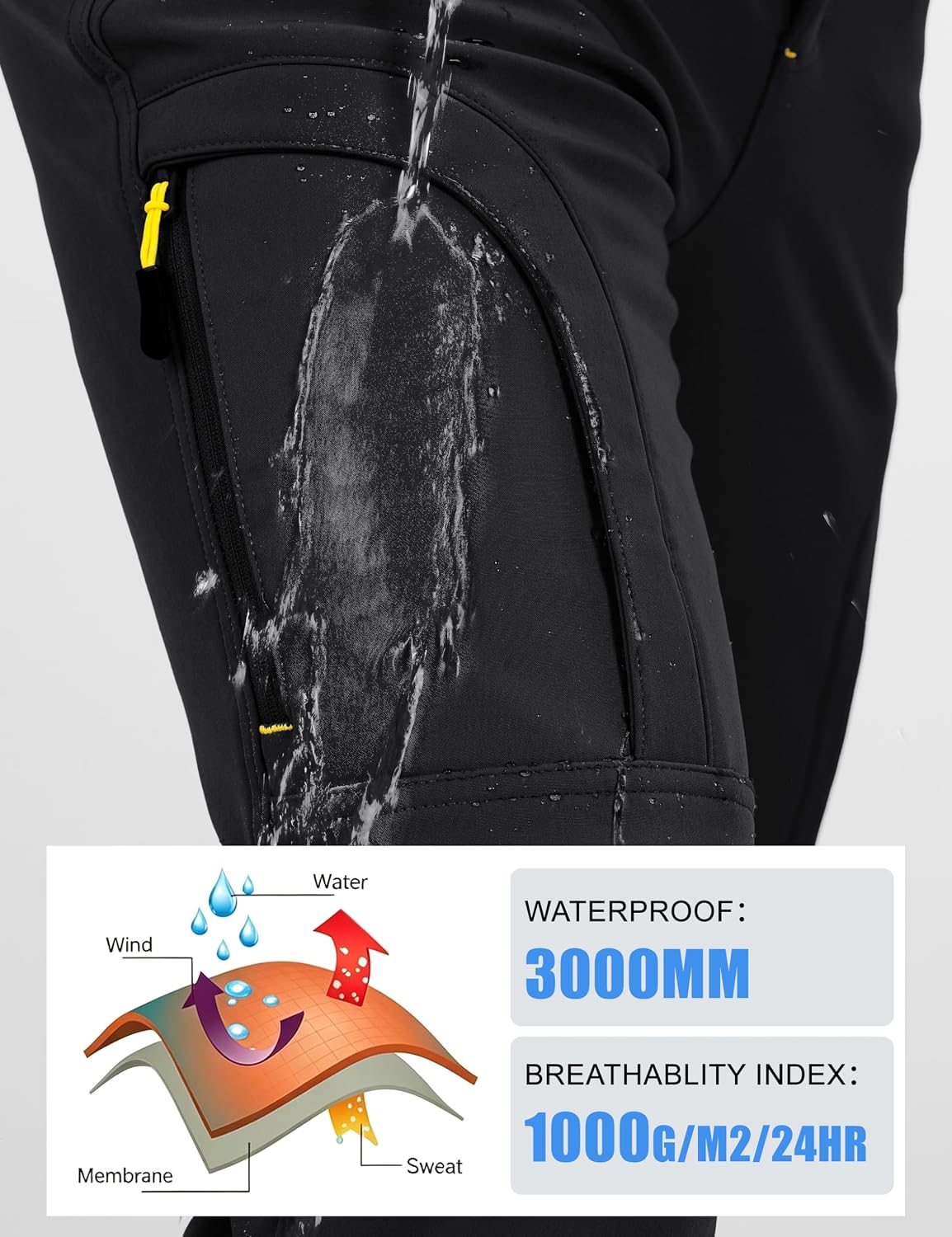 MAGCOMSEN Men's Snow Pants Fleece Lined Softshell Hiking Ski Pants for Men | 5 Zipper Pockets,Water Resistant,Elastic Waist,Winter Outdoor,Snow Board,Skiing,Snowboarding,Walking,Trekking,Snowpants