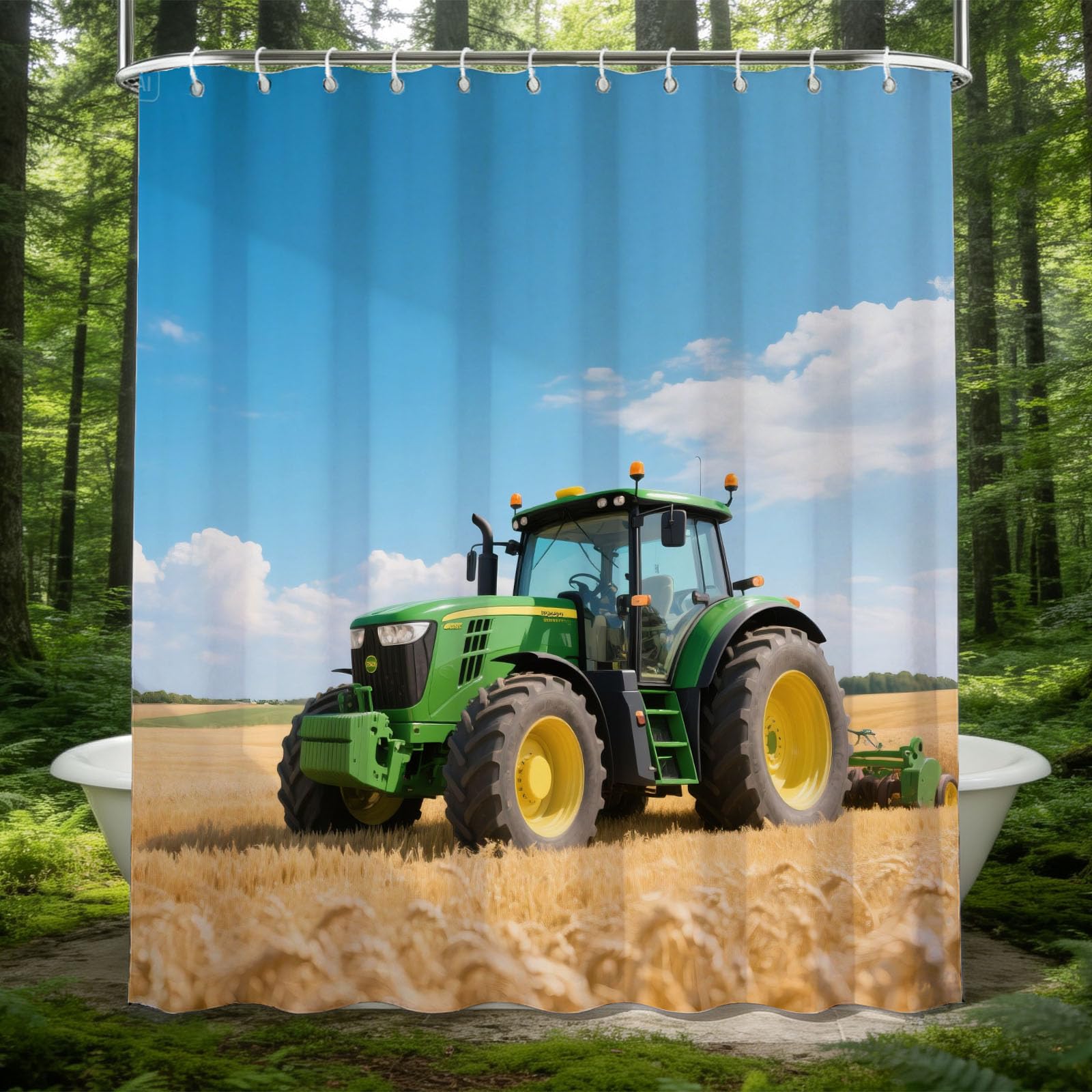 Hongduo 3D Farm Tractor Shower Curtain for Stalls Bathtubs Rural Scenery Bathroom Decor Shower Curtain Set Polyester Fabric Waterproof 200x200cm/79X79 Inch with Hooks