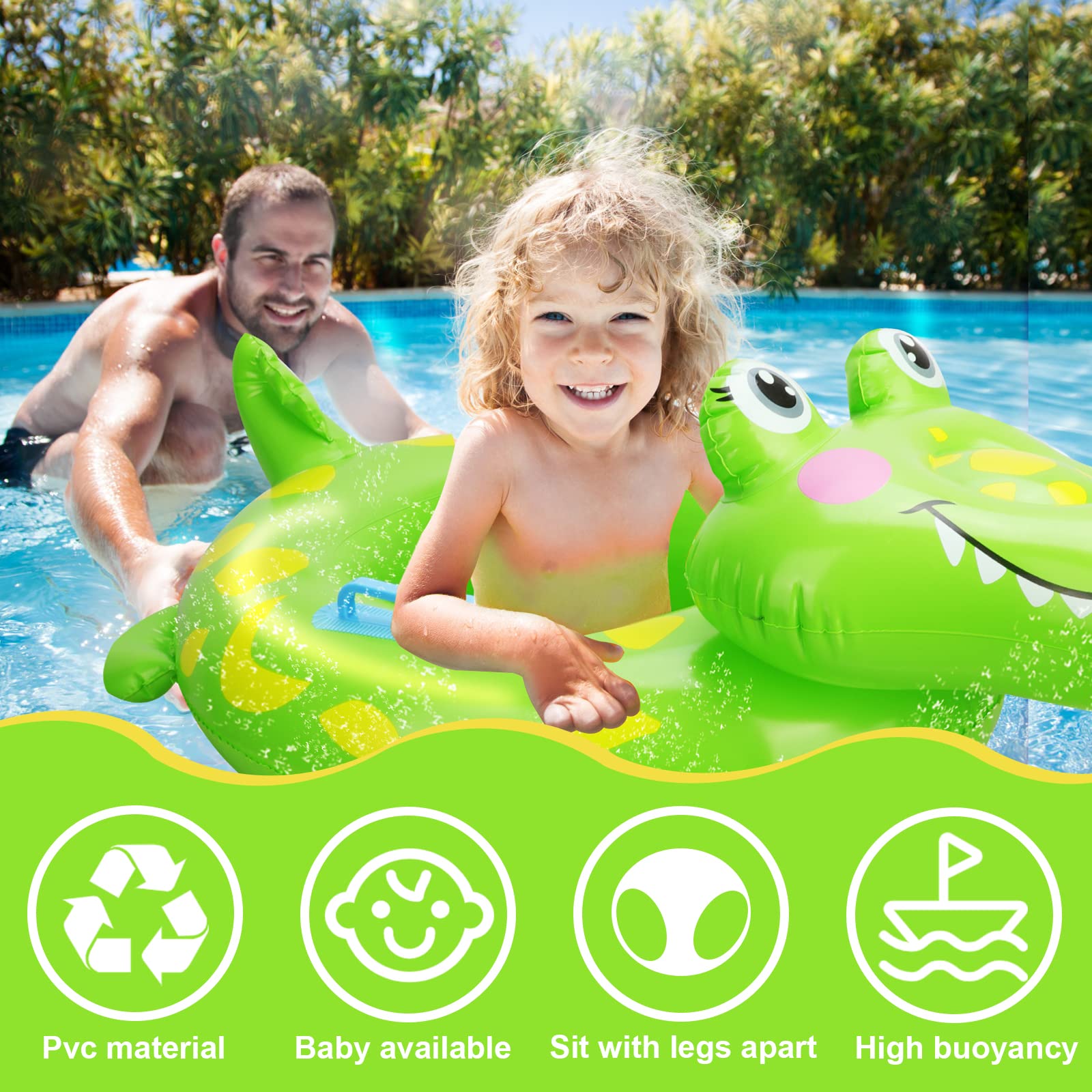 Anello di Nuoto a Forma Coccodrillo, 3D Baby Float Salvagente con Seggiolino, Salvagente Neonato Galleggiante Gonfiabile del Bambino Dell'anello di Nuoto del Bambino, Bambini Piscina Giocattolo