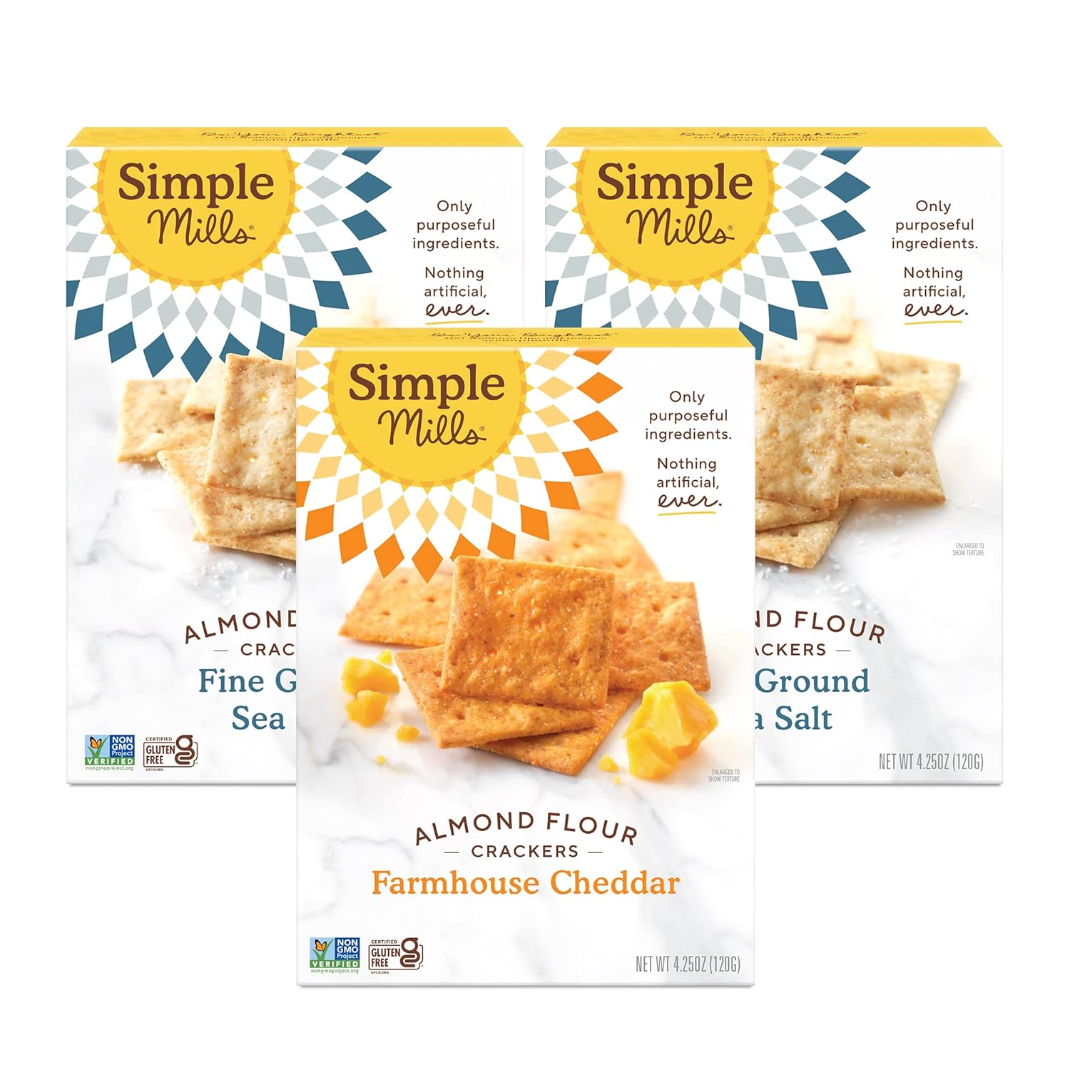 Simple Mills, Snacks Variety Pack, Fine Ground Sea Salt, Farmhouse Cheddar Variety Pack,4.25 Ounce (Pack of 3) (Packaging May Vary)