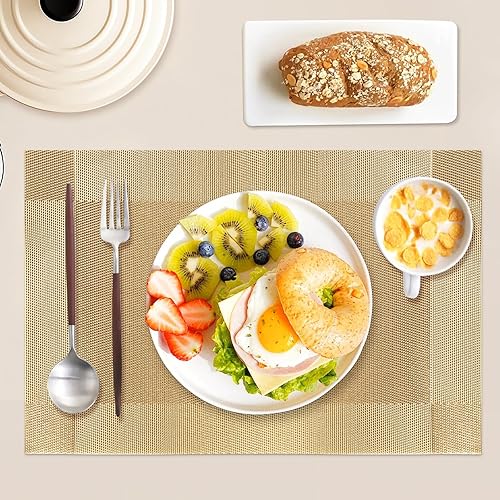 Miniatura 2 de Juego de 6 manteles individuales, manteles individuales para mesa de cocina, comedor, resistentes al calor, antideslizantes, lavables, de PVC,