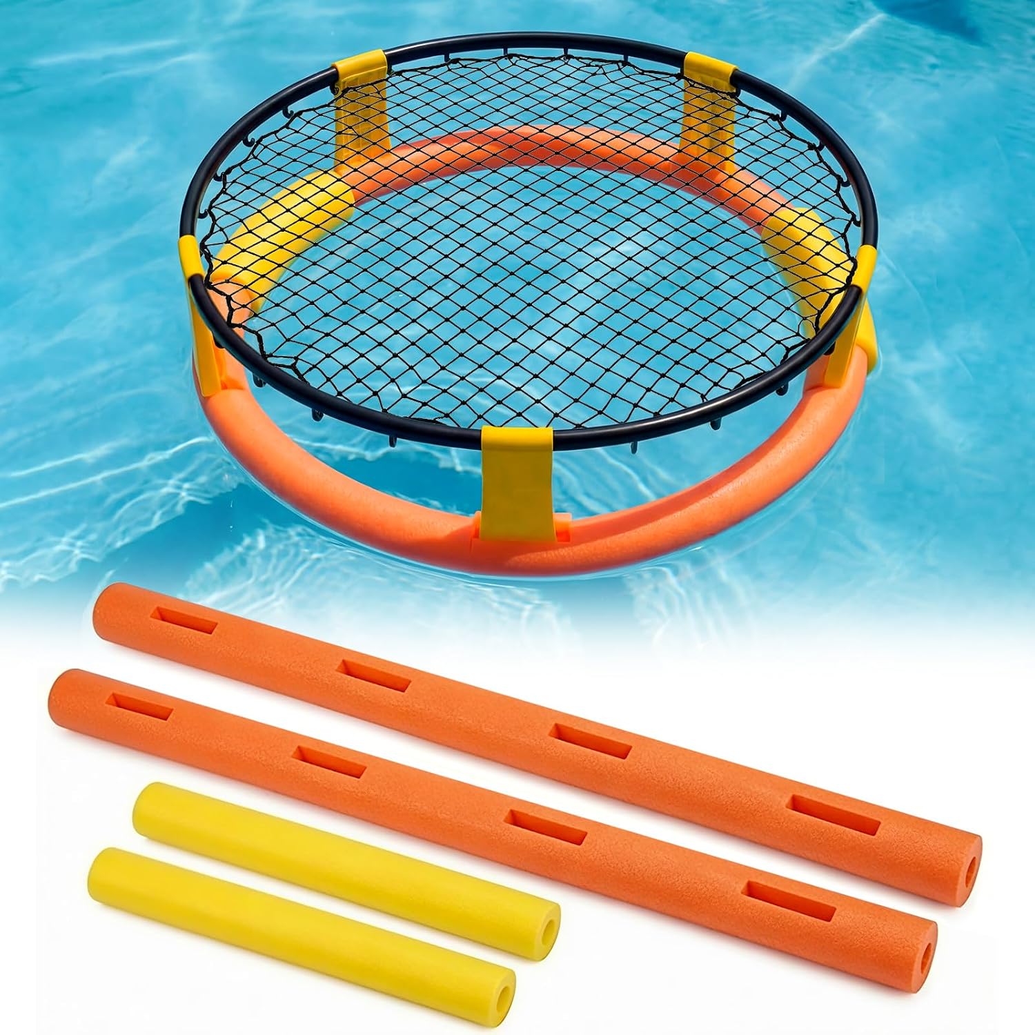 Hungdao Floating Pool Noodle Ring Kit for Game, DIY Foam Floating Ring with 2 Pre Cut Orange Pool Noodles 2 Connectors, Stable Buoyancy Pools Game Accessory for Water, Net Frame Not Included
