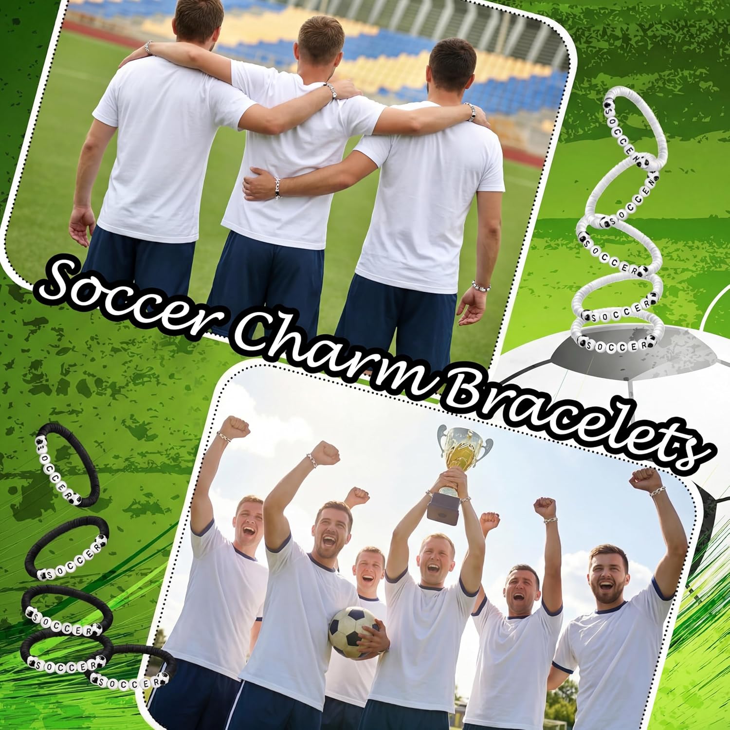 24 Pcs Valentine's Soccer Gift Bracelets Stackable Clay Beaded Bracelets Soccer Party Favors Beaded Ball Adjustable Clay Bracelet Jewelry Sports Gifts Supplies - Image 5