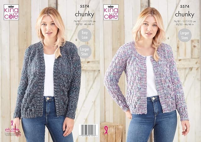 King Cole 5574 Knitting Pattern Womens Cardigans in King Cole Shadow Chunky
