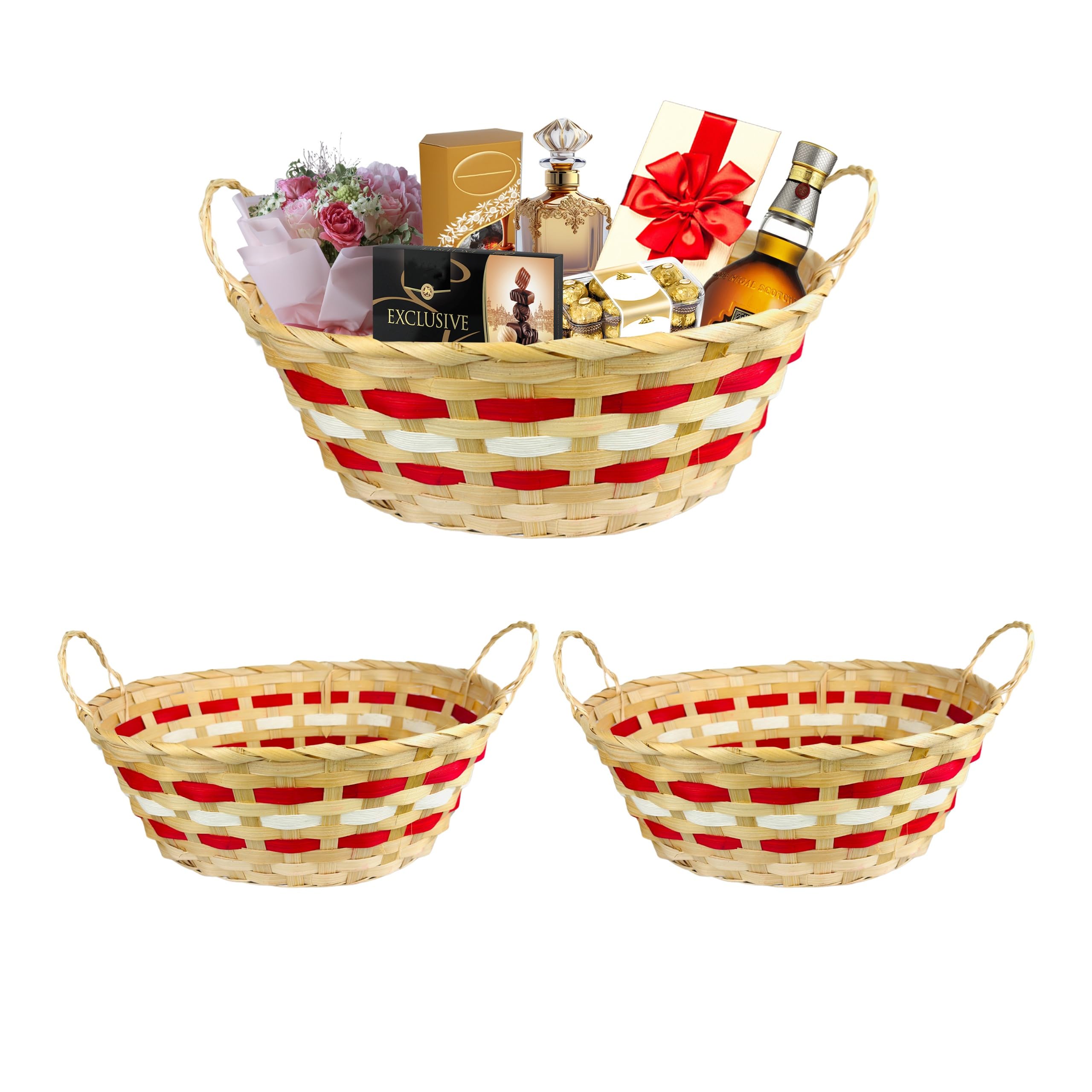 Adeptna Natural Set Of 2 Oval Christmas Wicker Baskets With Handles Premium Handmade - Bamboo Hampers, Ideal For Gift Presentation, Durable Perfect For Festive Decorations, Unique Gift Xmas (Natural)