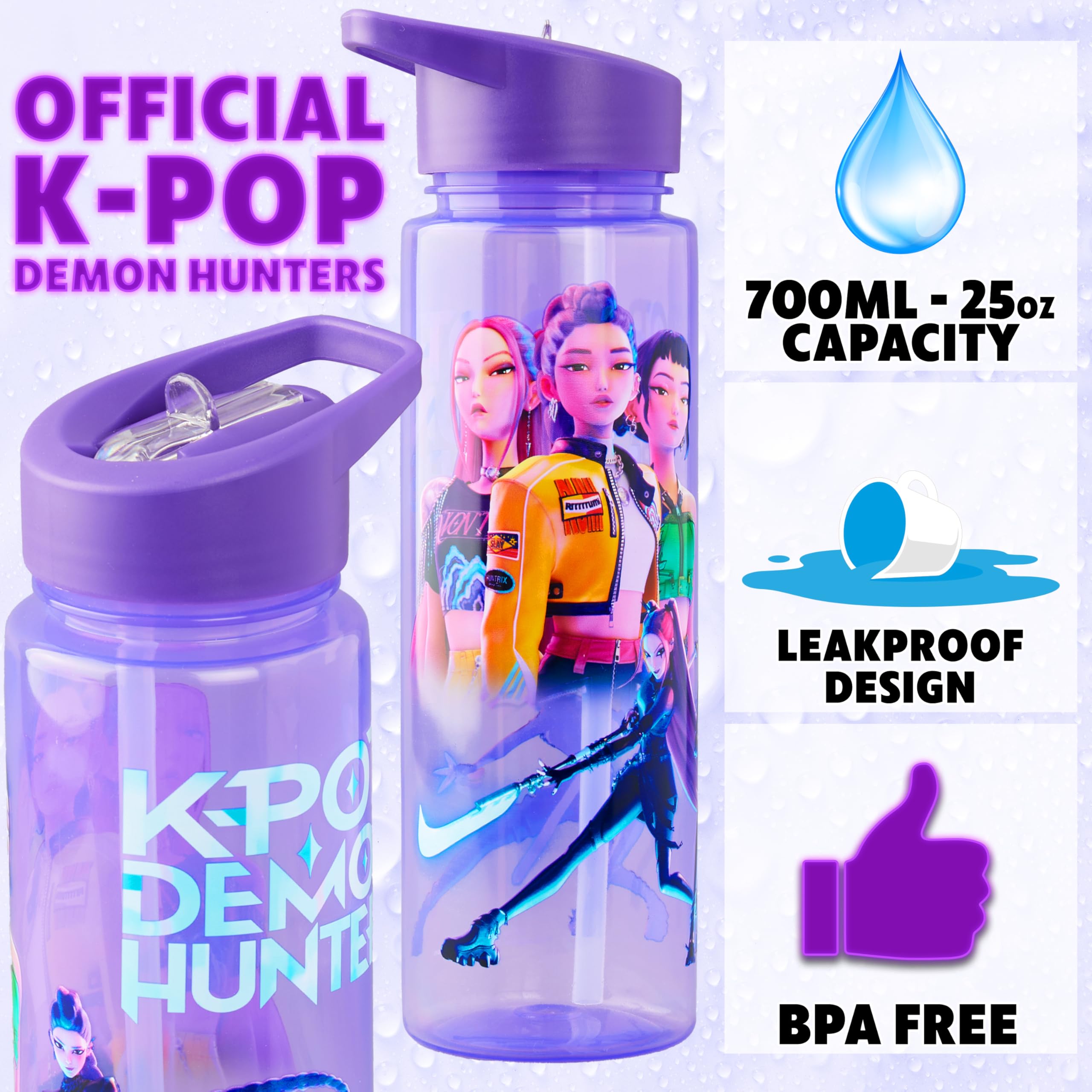 KPop Demon Hunters Officially Licensed Huntrix Water Bottle for Girls, 25oz Leak Proof with Straw Lid, Gifts for Girls - 3