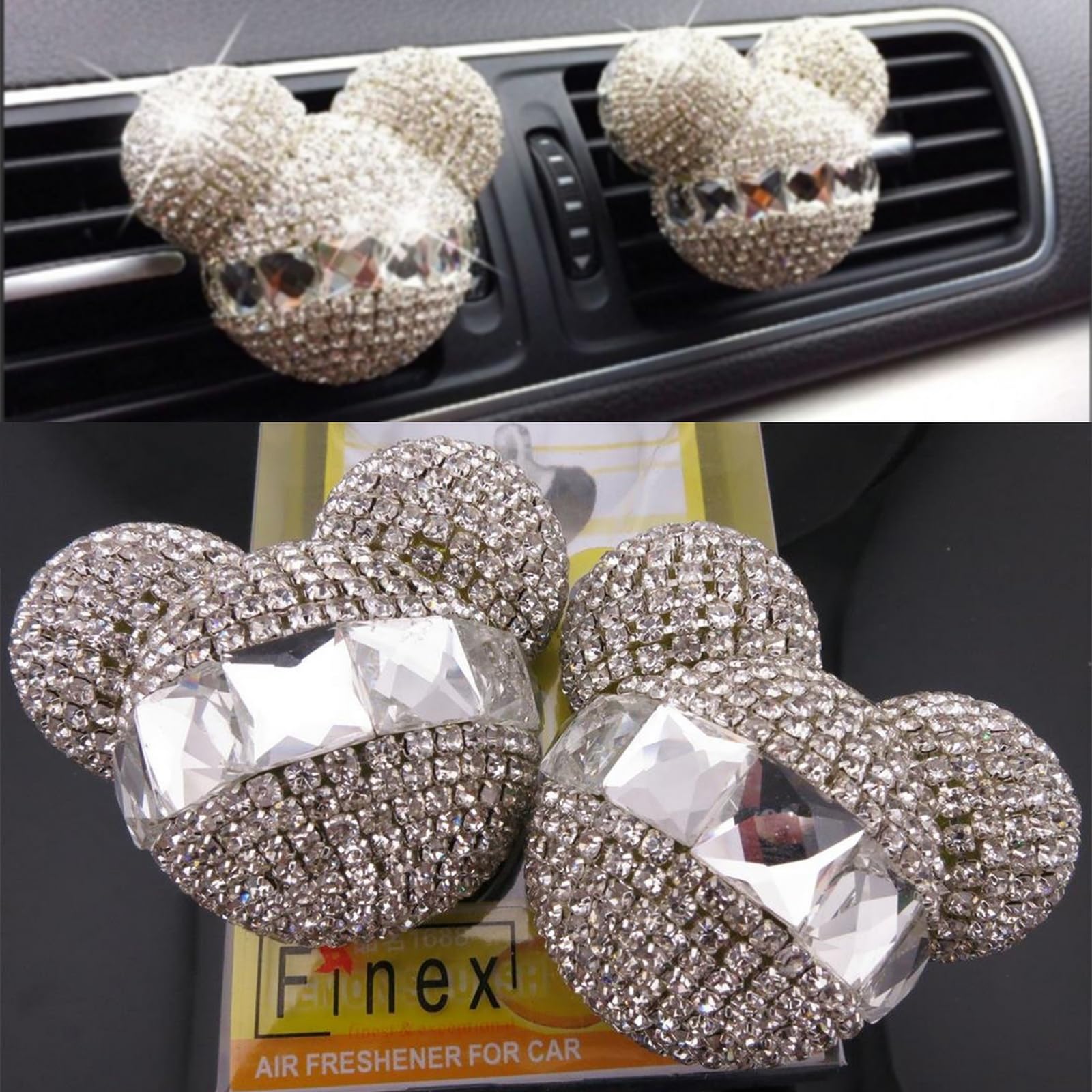 Biendo1 Pair Charm Auto Mouse Sparkling Car Fragrance Air Freshener Holder Auto Vent Perfume Diffuser